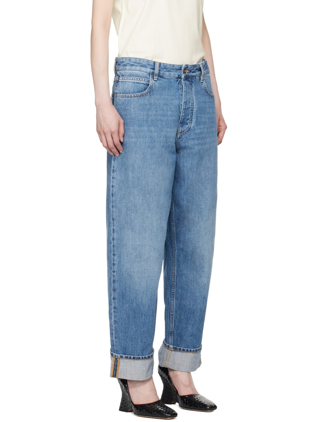 Blue Vintage Medium Indigo Turned Up Denim Jeans - 2