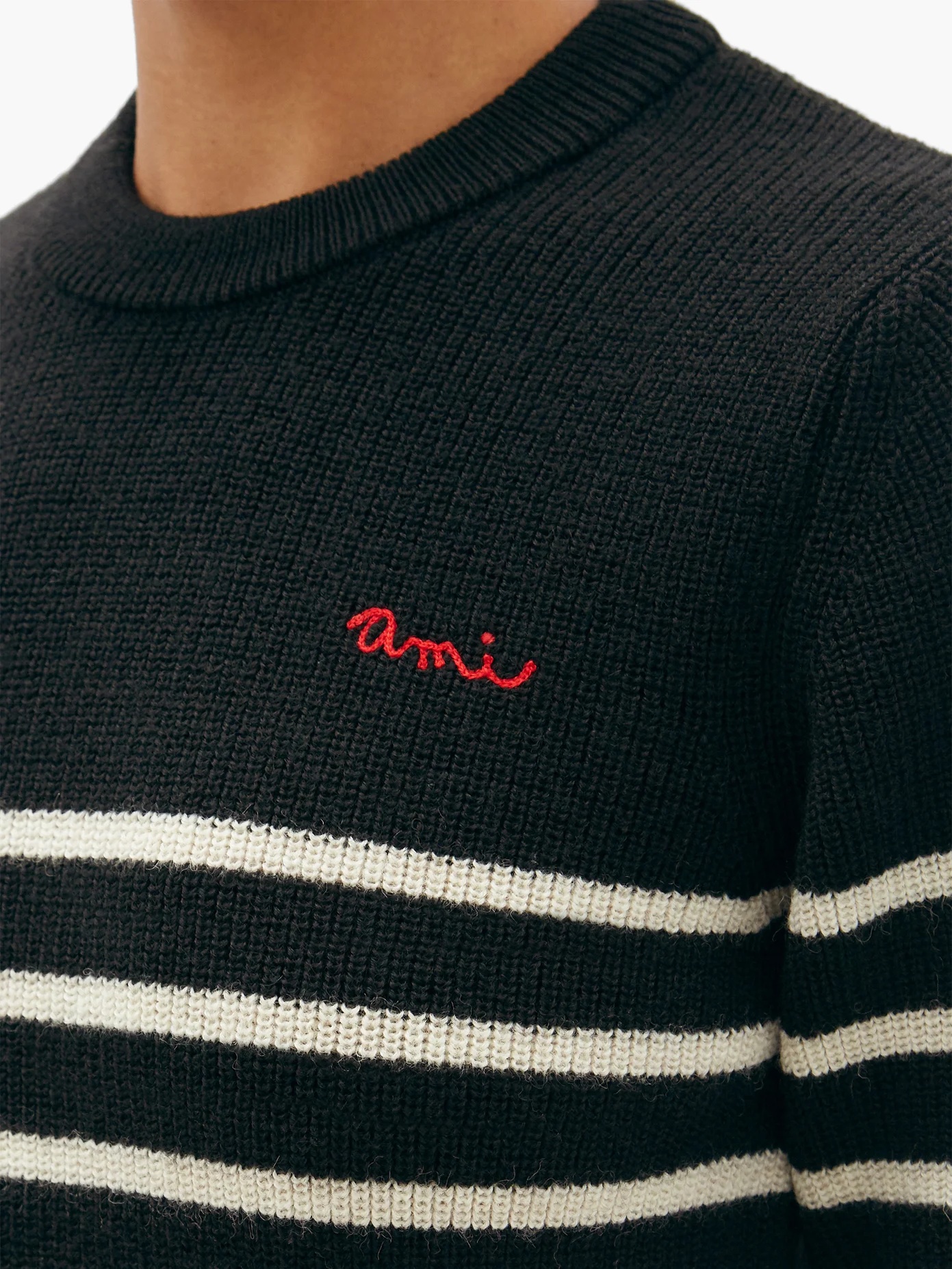 Logo-embroidered striped wool sweater - 3