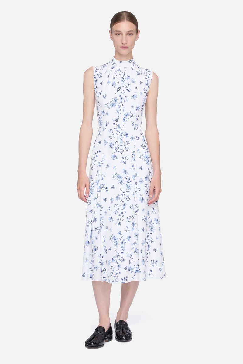 EMILIA WICKSTEAD Joelle Dress in Blue Scattered Daisies on White Silk outlook