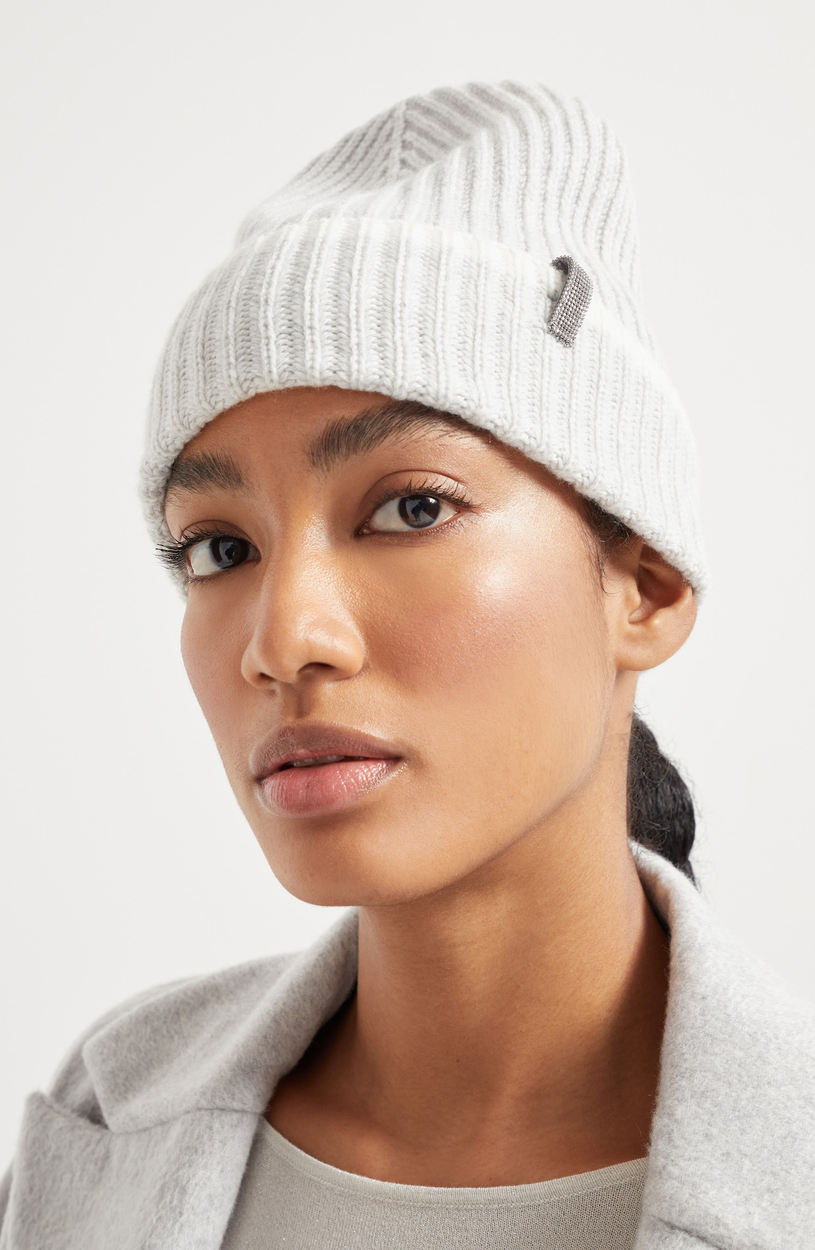 Brunello Cucinelli Knit beanie in Light Grey at Nordstrom - 4