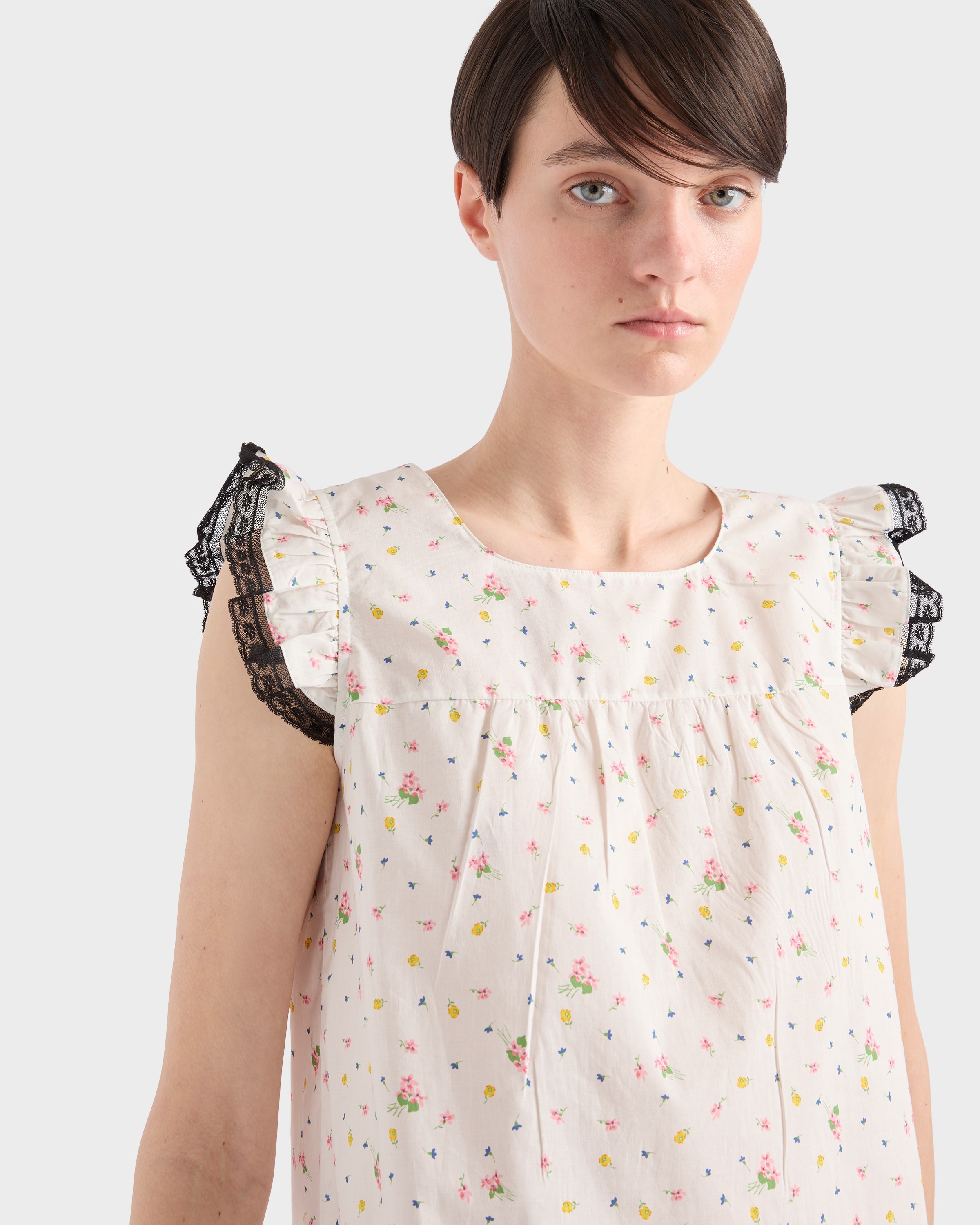 Floral print cotton batiste mini-dress - 3