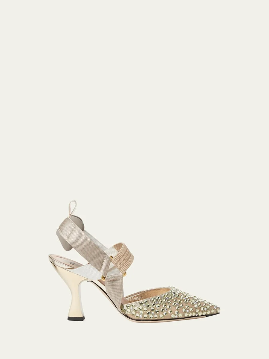 85mm Colibri Embellished Mesh Slingback Pumps - 1