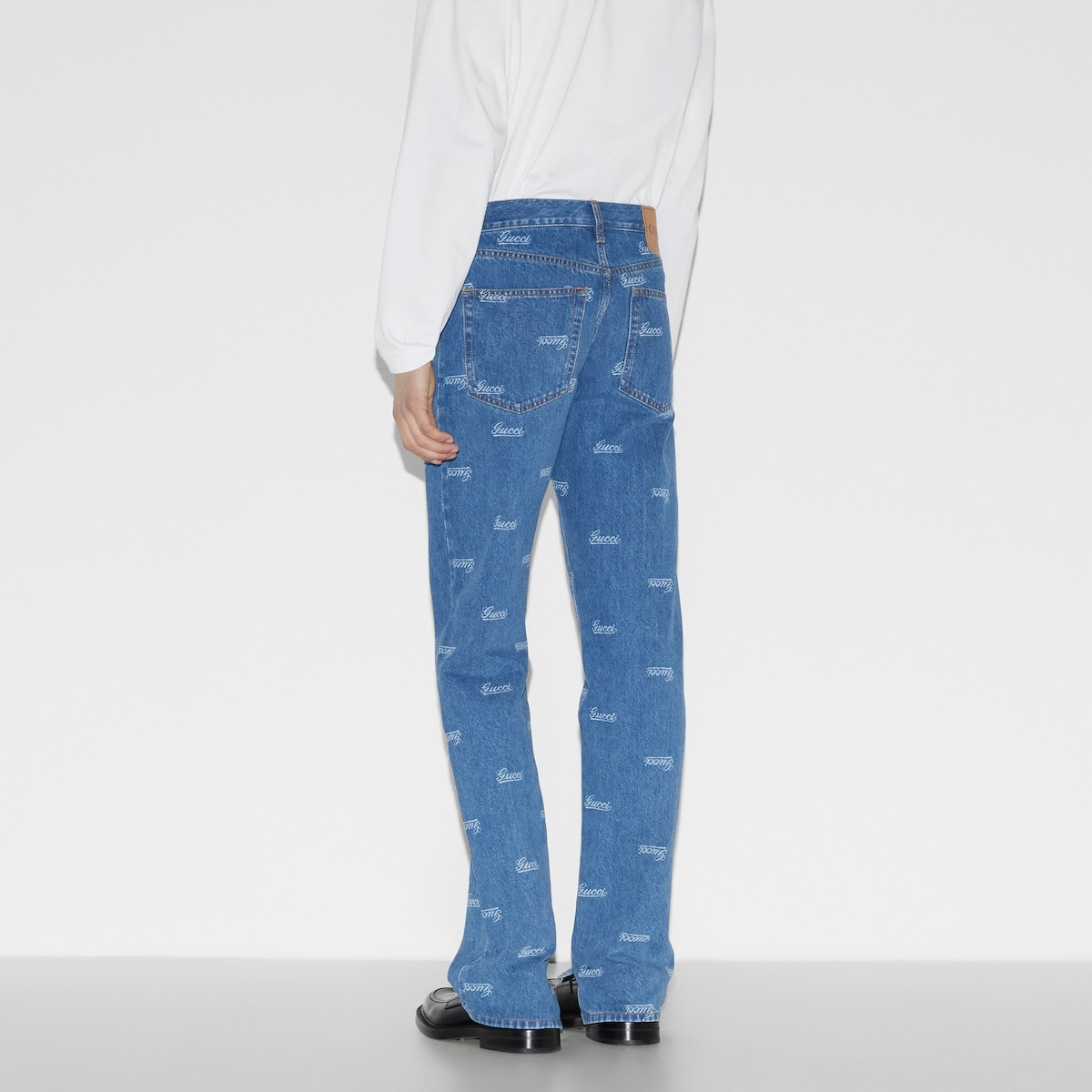 Denim pant with lasered Gucci detail - 4