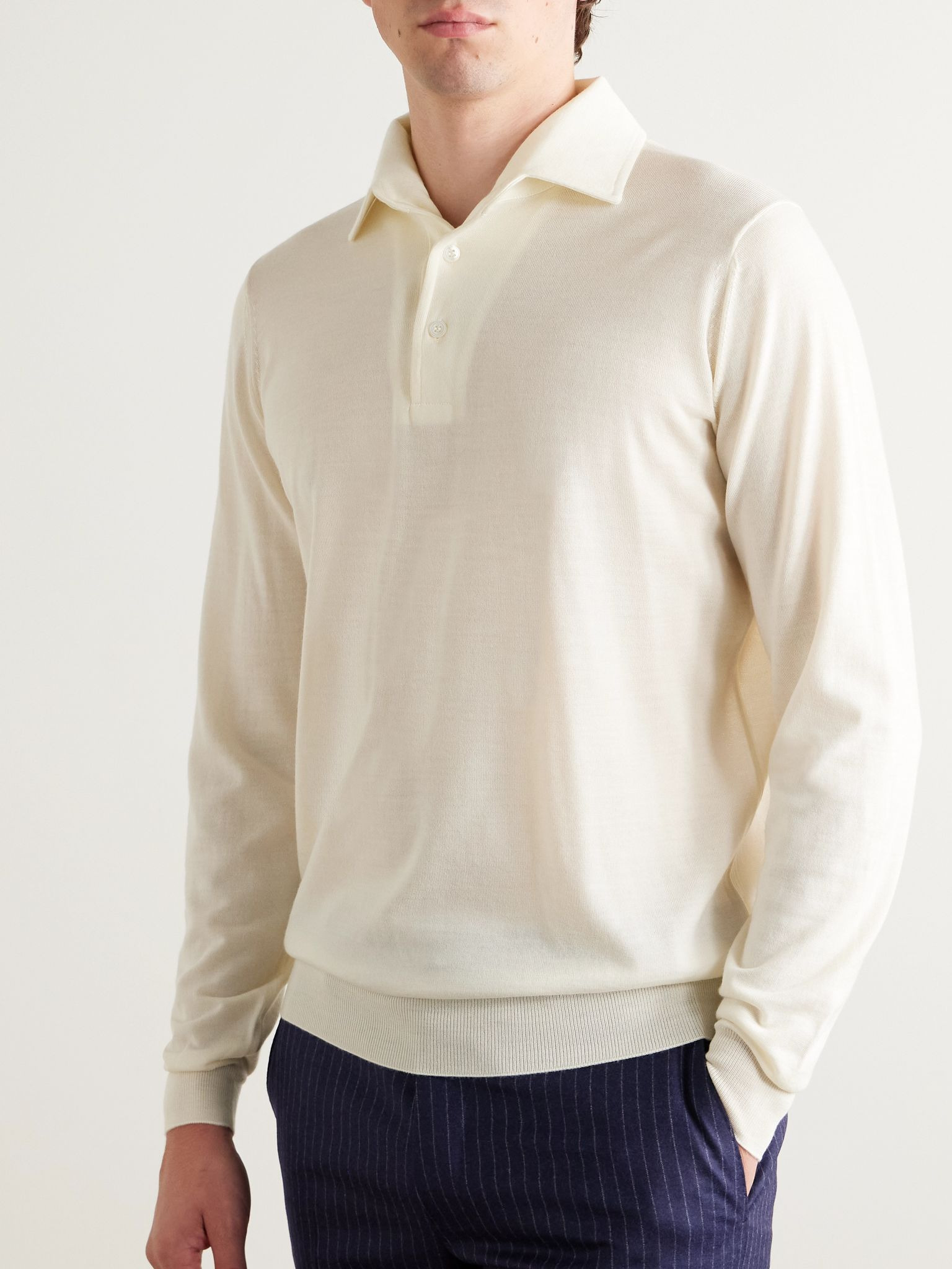 Virgin Wool Polo Shirt Off-white - 3
