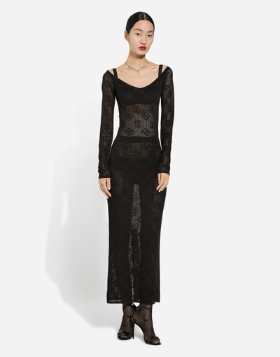Dolce & Gabbana Mesh-stitch sheath dress with jacquard DG logo outlook