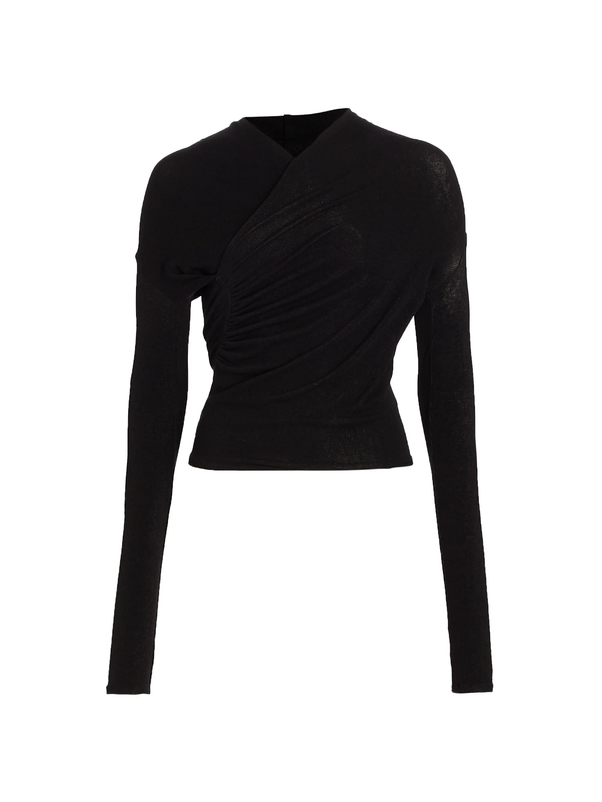 Women's Ruched Long-Sleeve Top - Black - 1