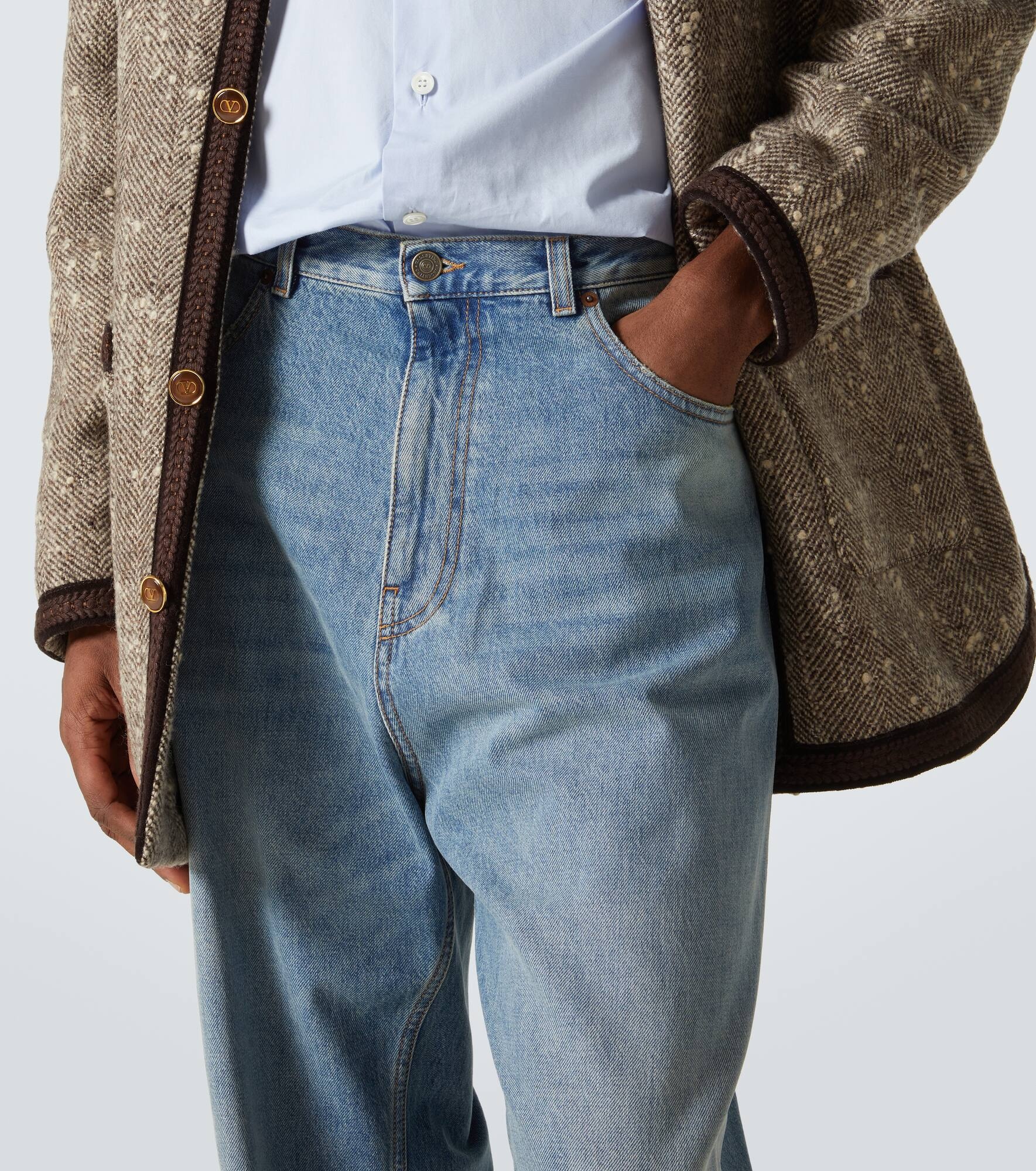 Jacquard-trimmed wide-leg jeans - 5