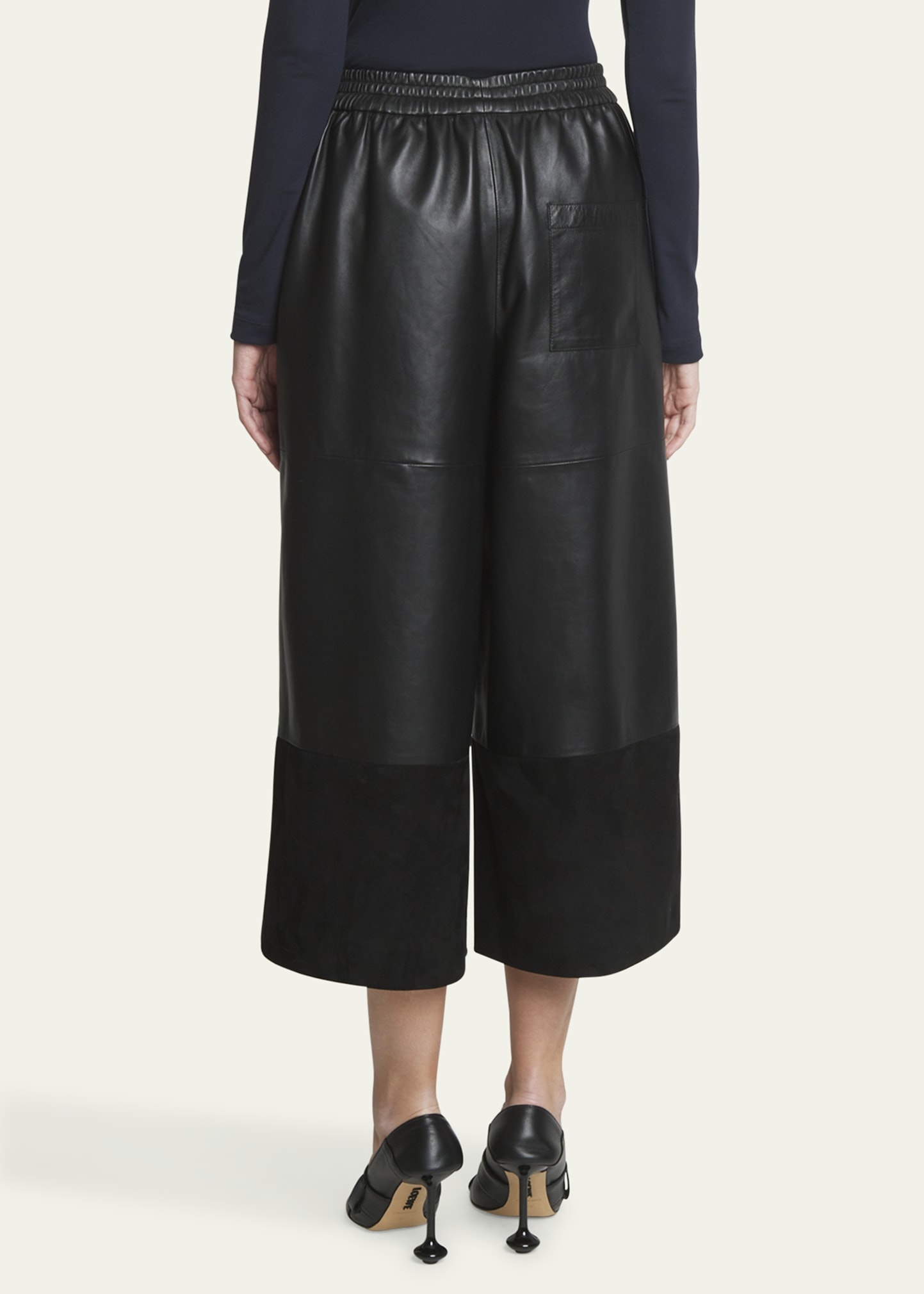 Cropped Leather and Suede Trousers - 3