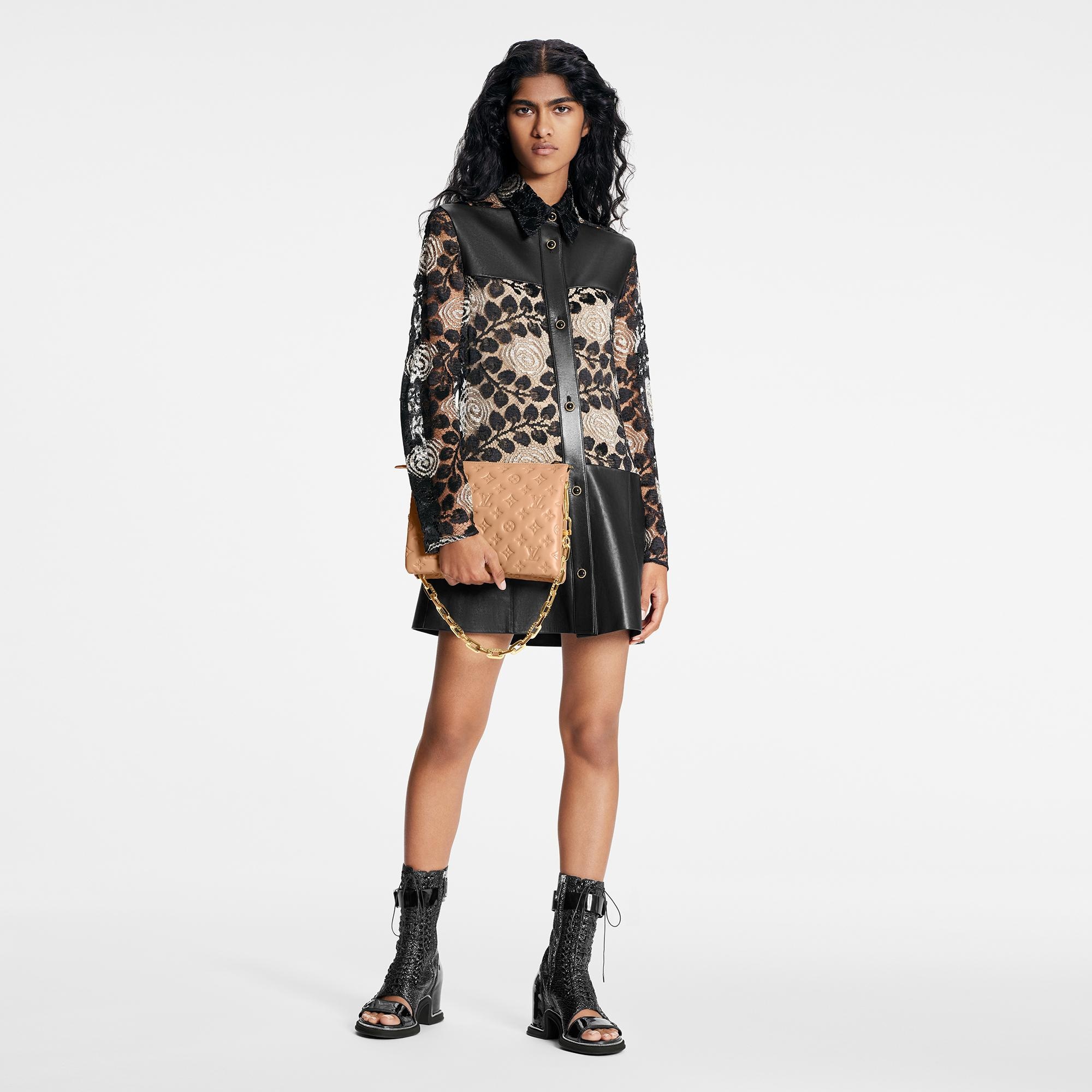 Floral Lace and Leather Shirt Dress - 2