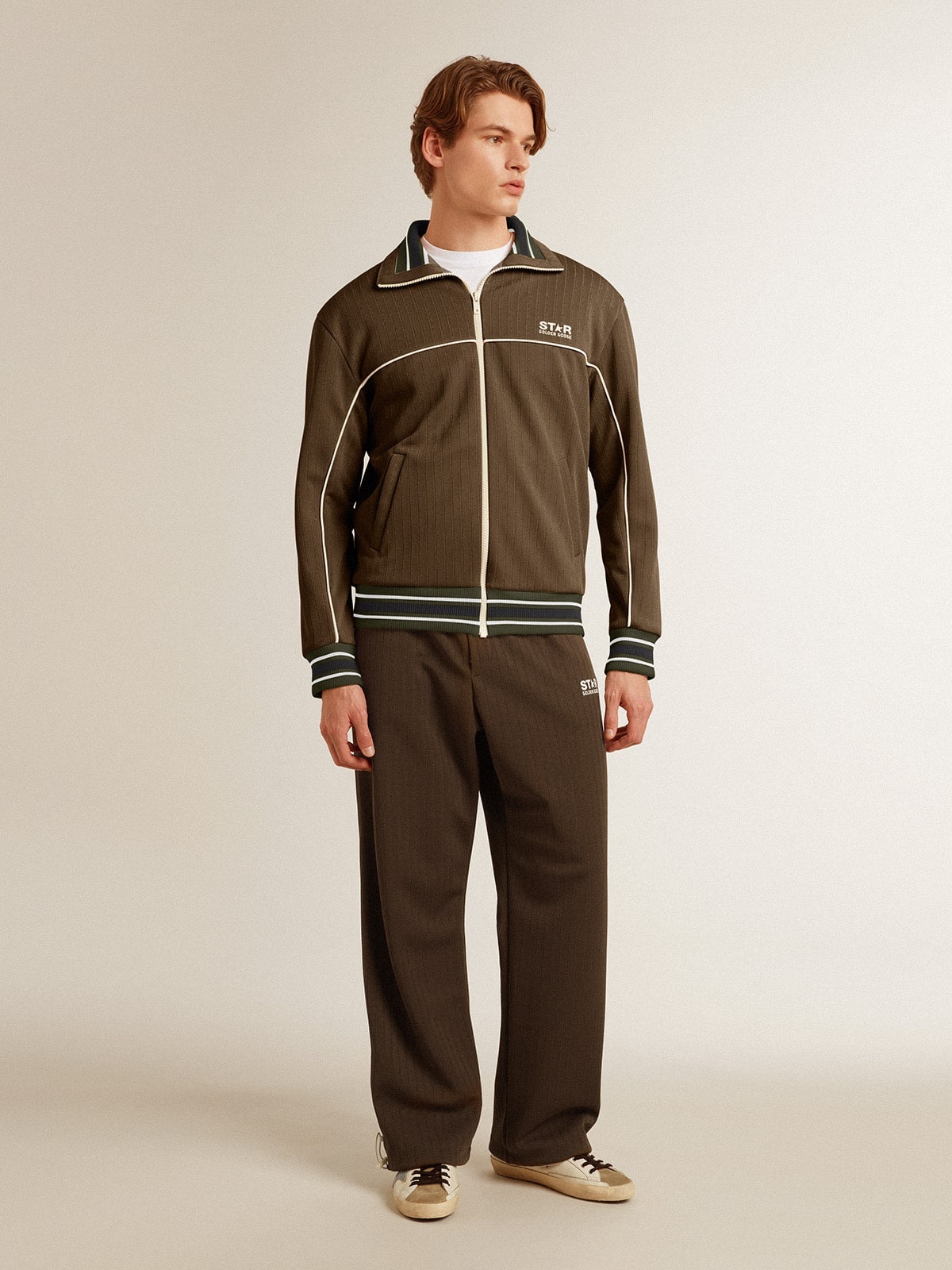 Men’s military green zipped sweatshirt with white logo - 3