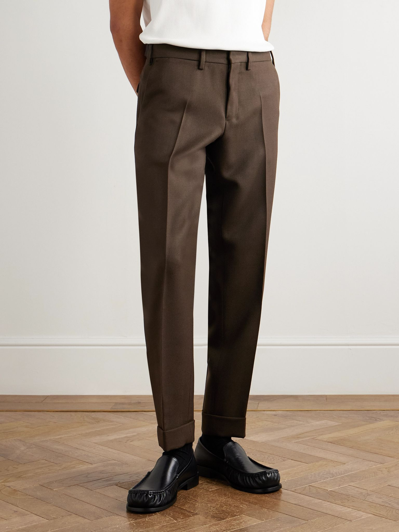 Tapered Double-Faced Wool-Twill Trousers Brown - 3
