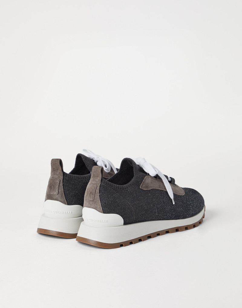 Brunello Cucinelli Sparkling cotton knit runners with shiny eyelets outlook