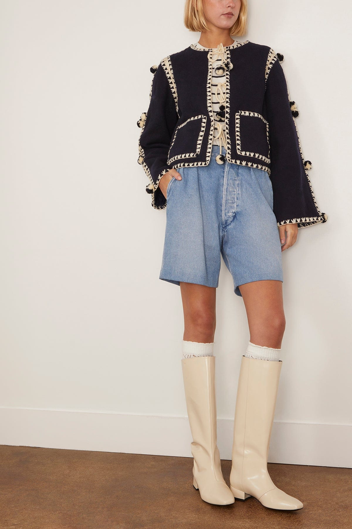 Addison Pom Pom Jacket in Navy - 2