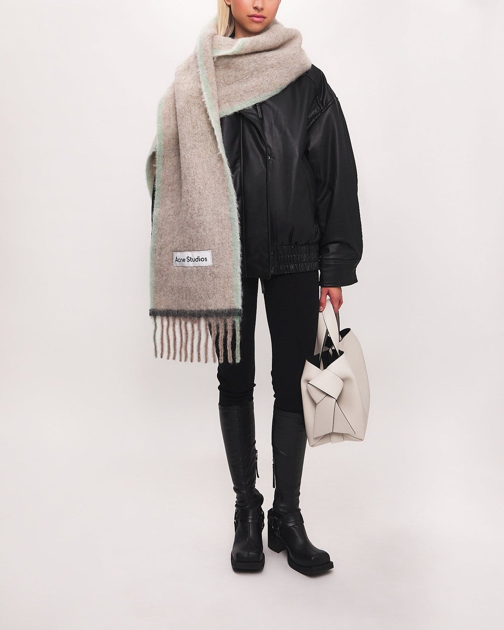 Wool Mohair Scarf Beige/grå ONESIZE - 2