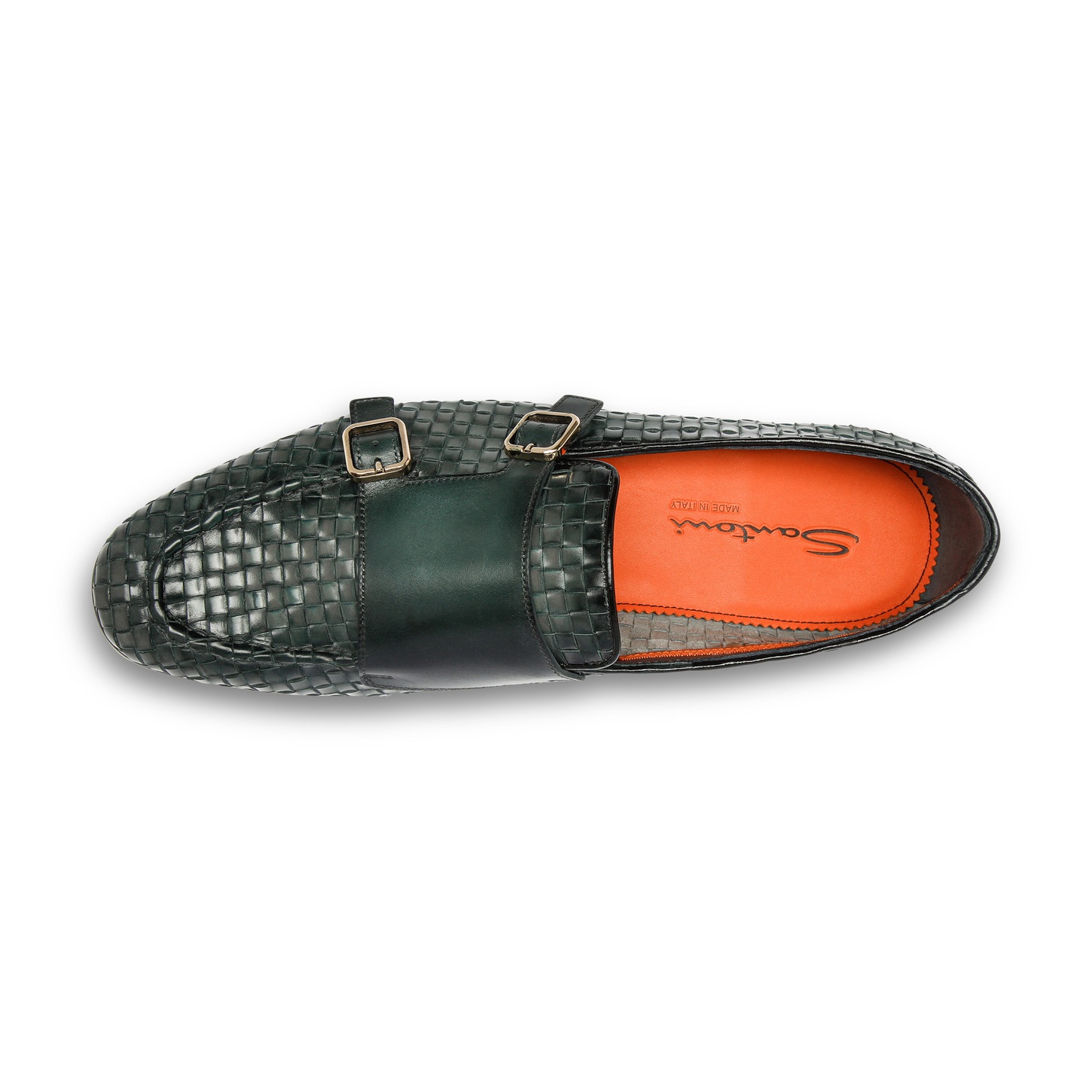 Men's green woven leather double-buckle loafer - 5