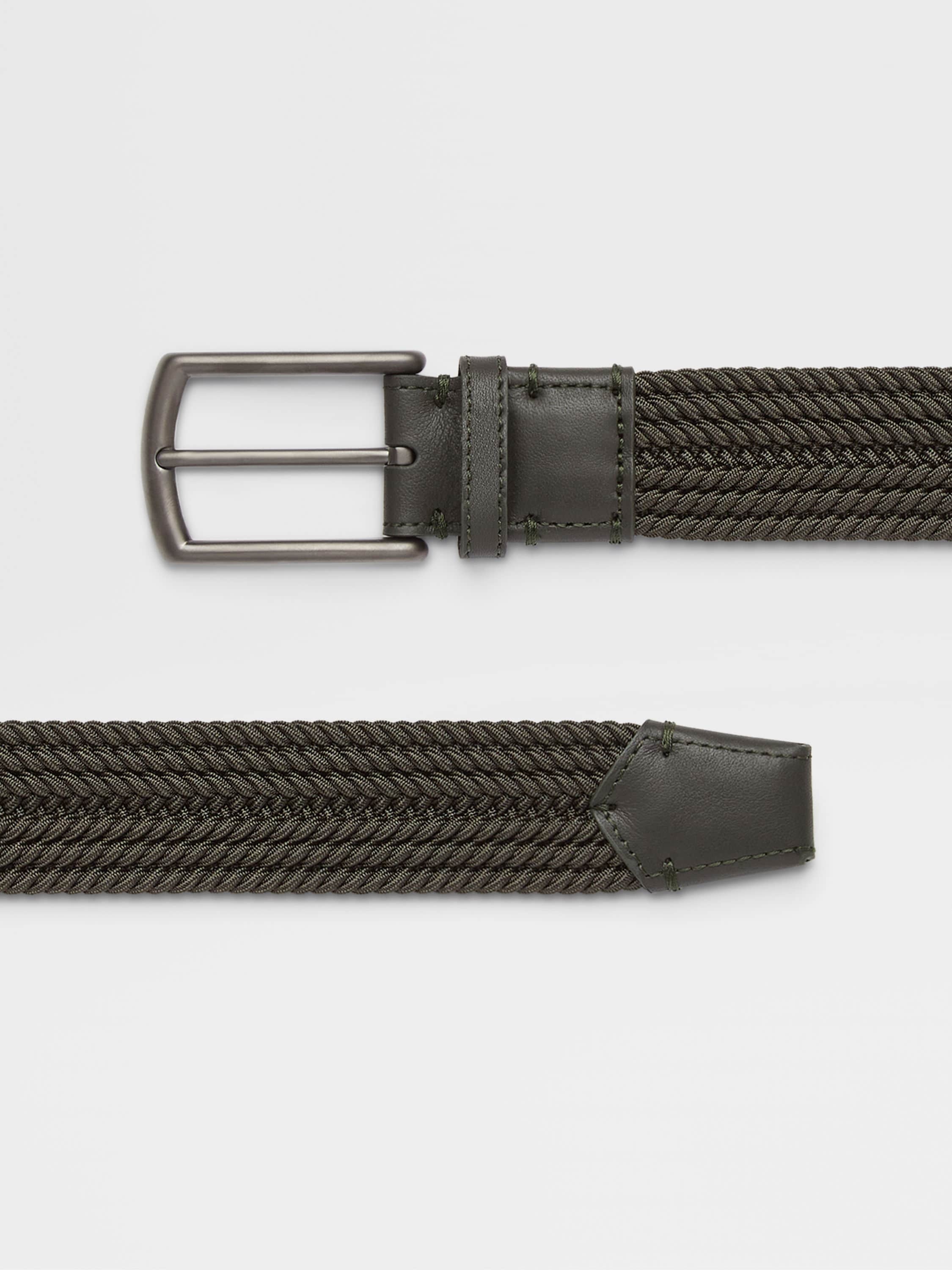 OLIVE GREEN ELASTIC RAYON BRAIDED BELT - 2