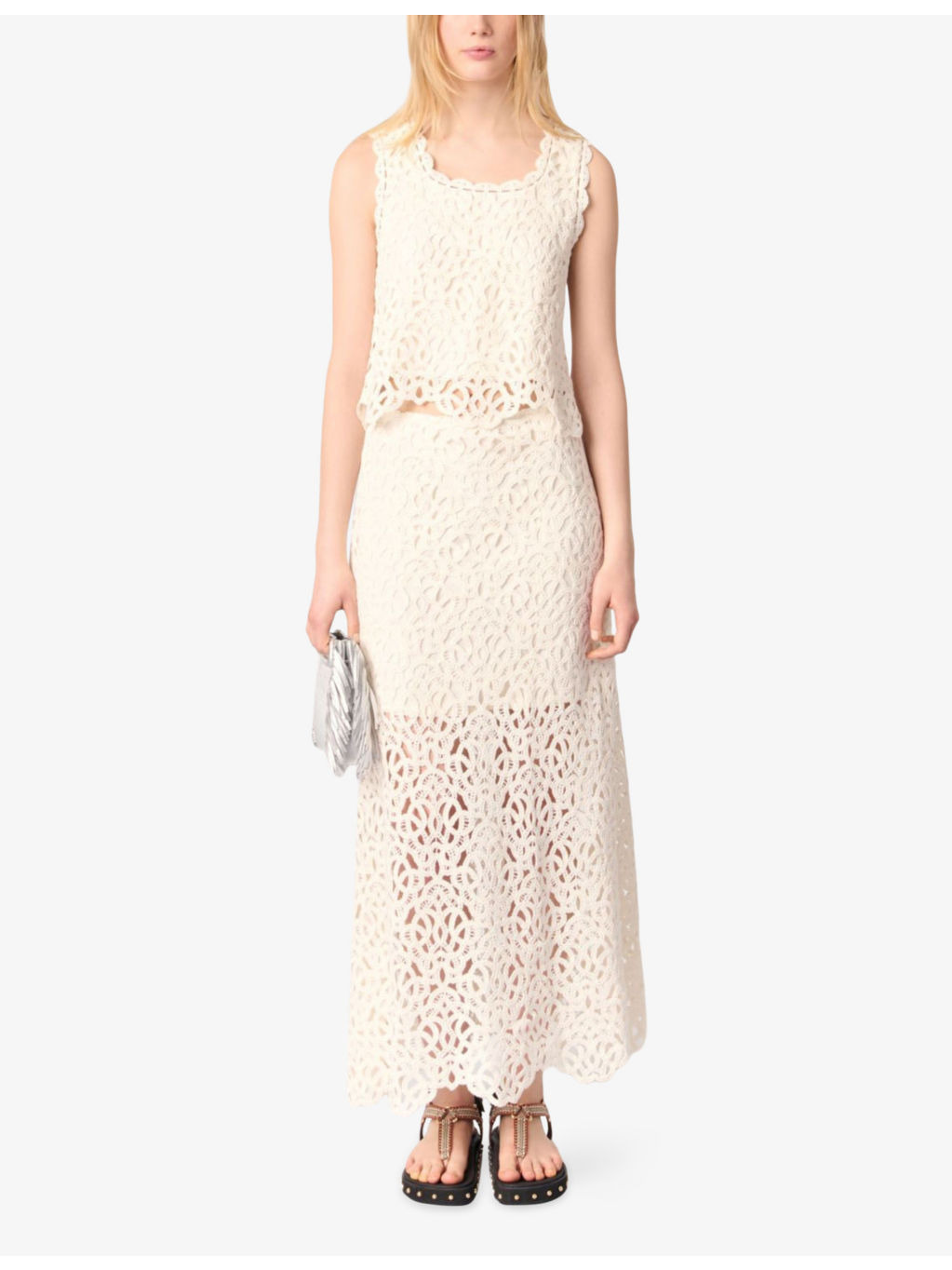 Circle-Embroidered Mid-Rise Knitted Midi Skirt - 2