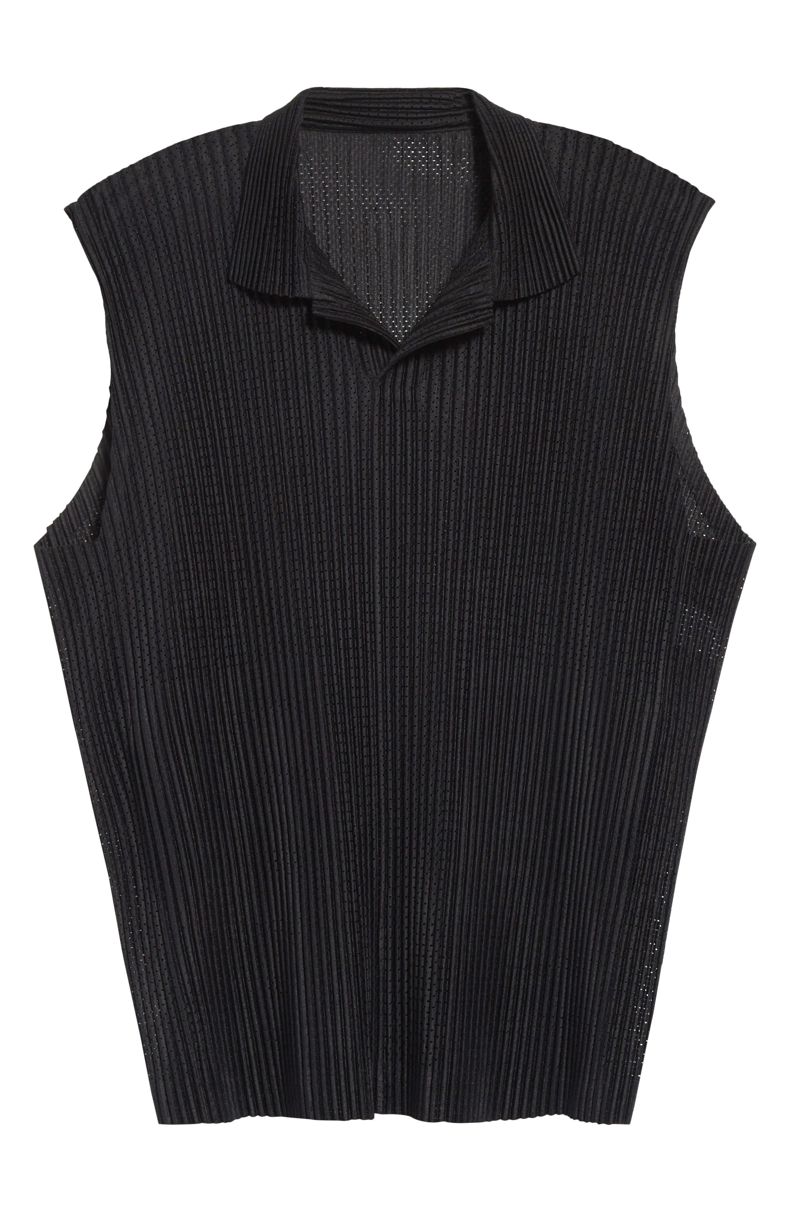 Homme Plissé Issey Miyake Light Mesh Pleated Sleeveless Polo in Black at Nordstrom - 7