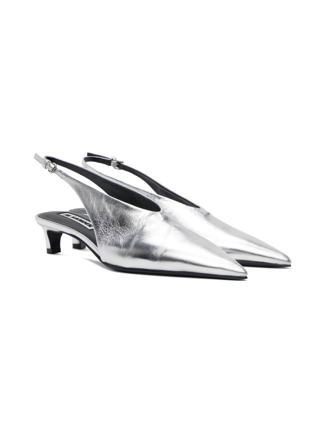 Silver Sling Back Heels - 4