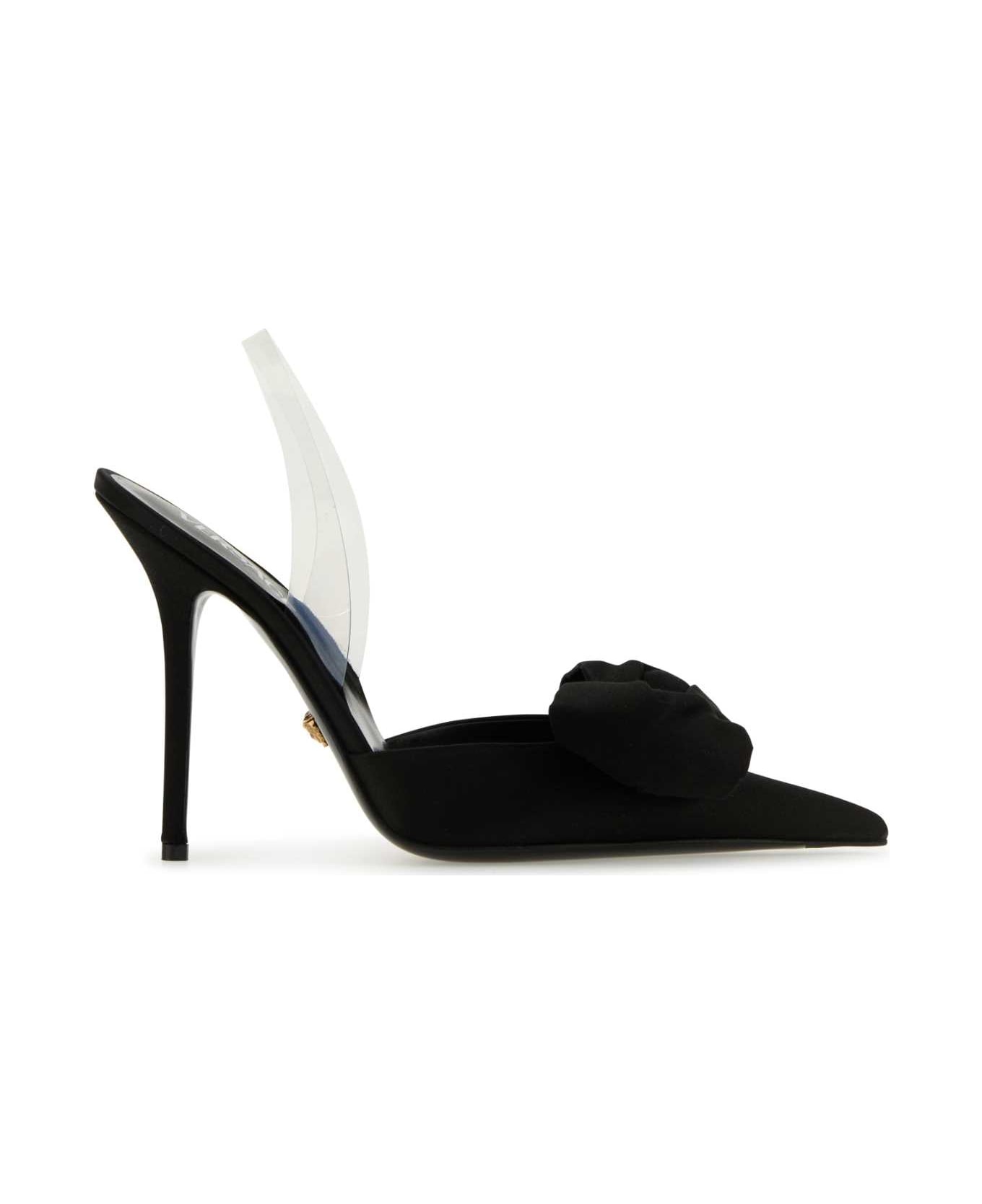 Black Satin Alia Pumps - 1