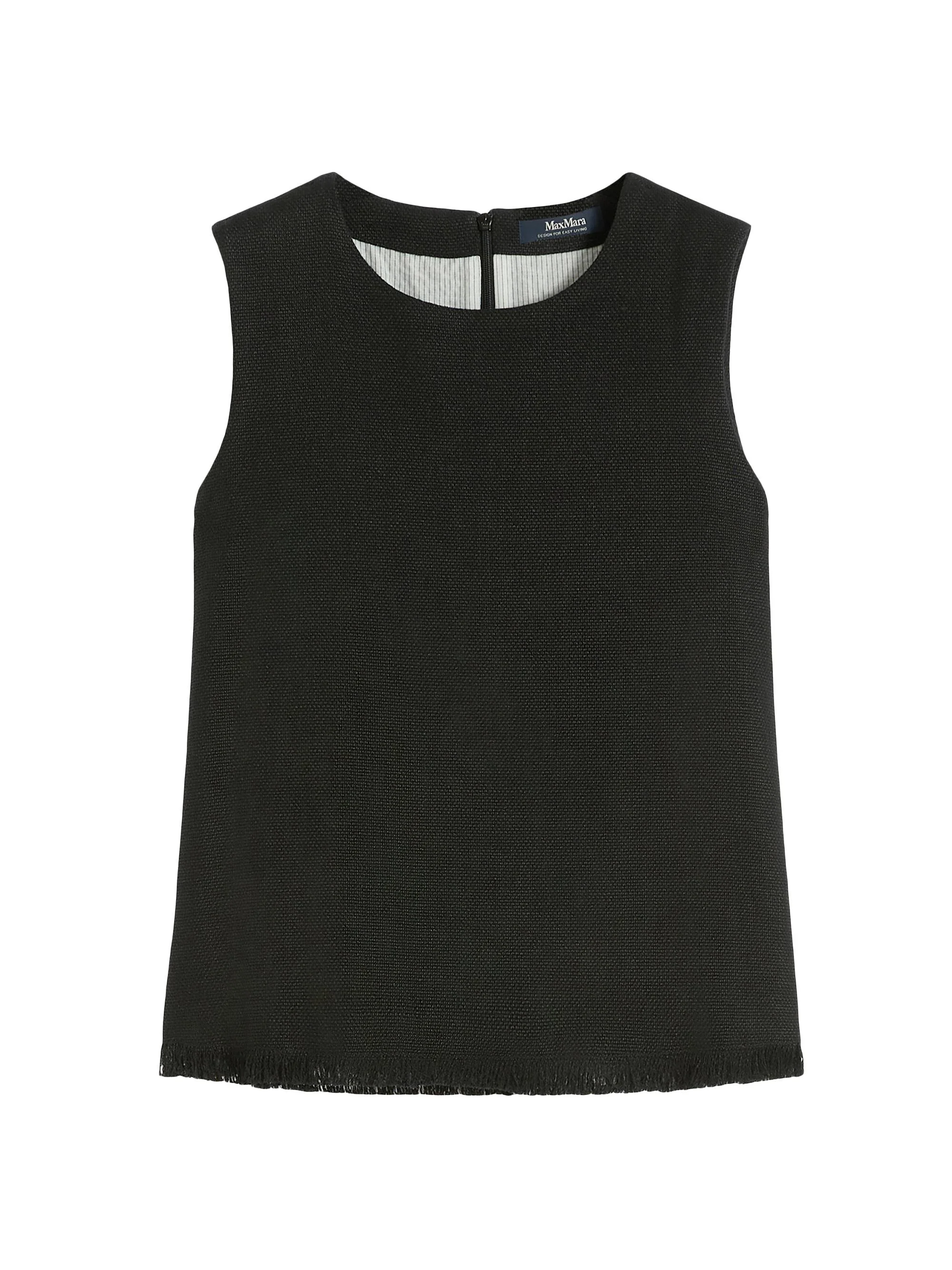 Women's Cotton and Linen Basketweave Top - Black - 1
