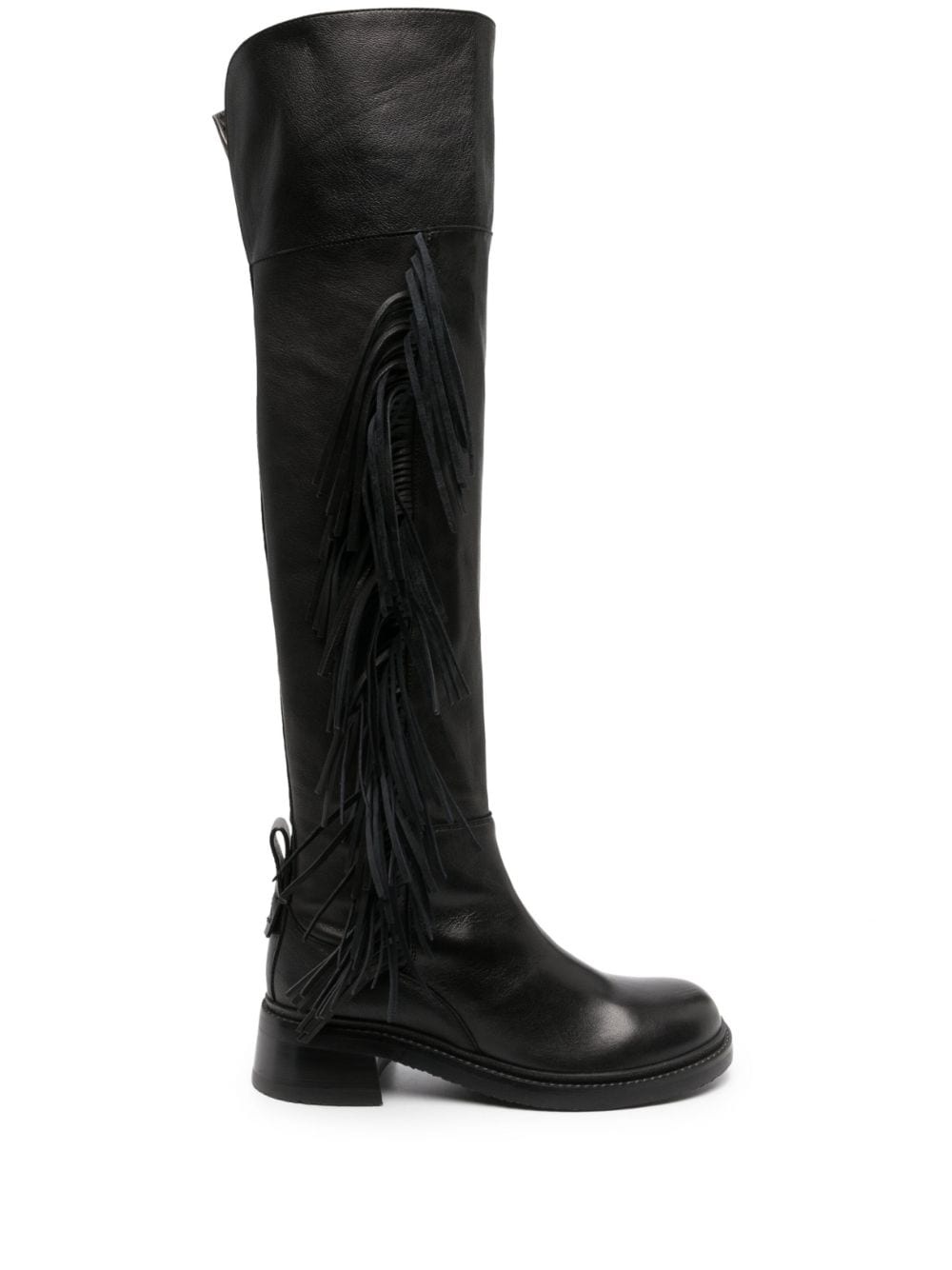 knee-length fringed leather boots - 1