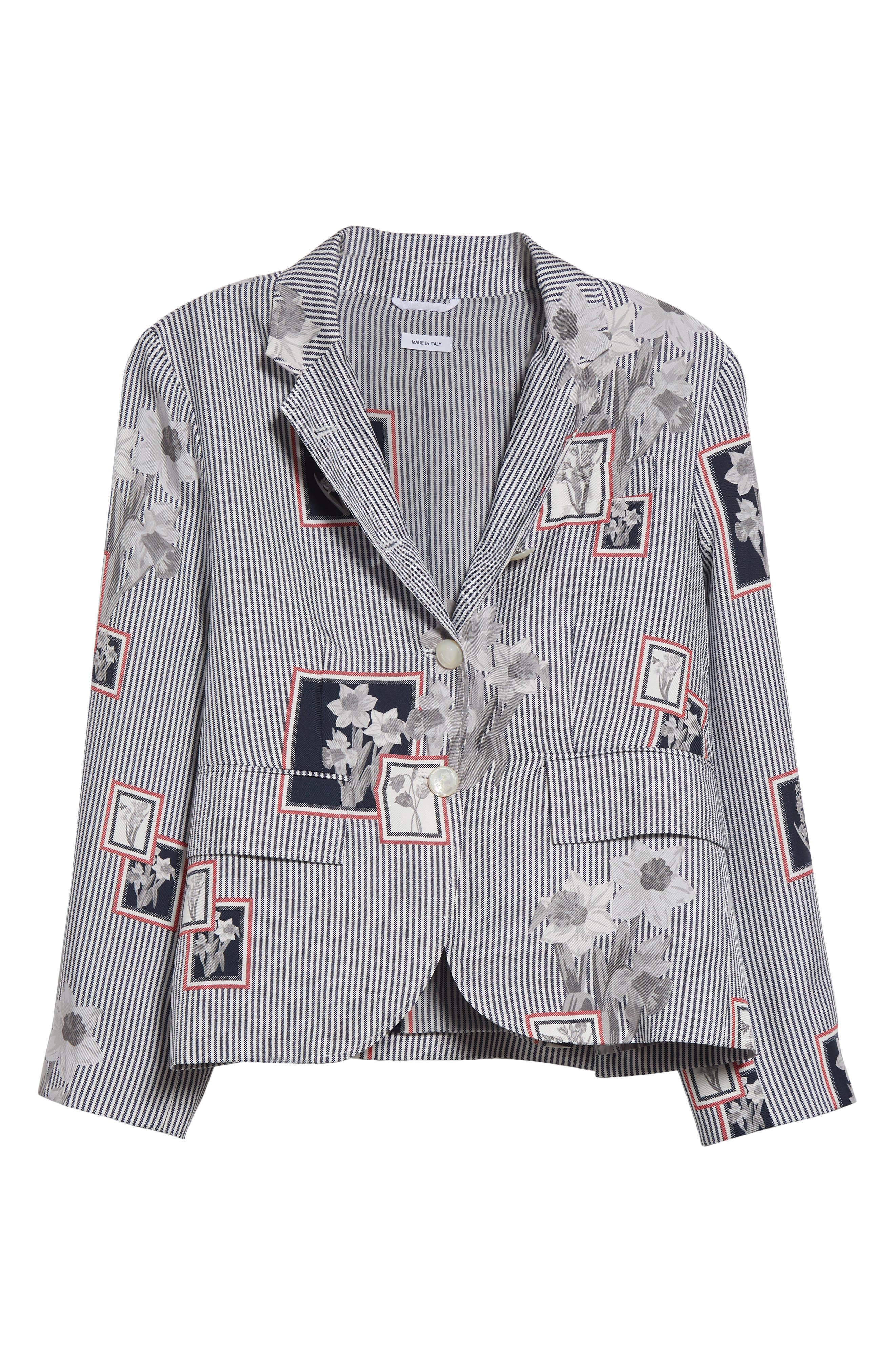 Thom Browne Framed Floral Print Fit 3 High Armhole Silk Twill Sport Coat in Navy at Nordstrom - 7