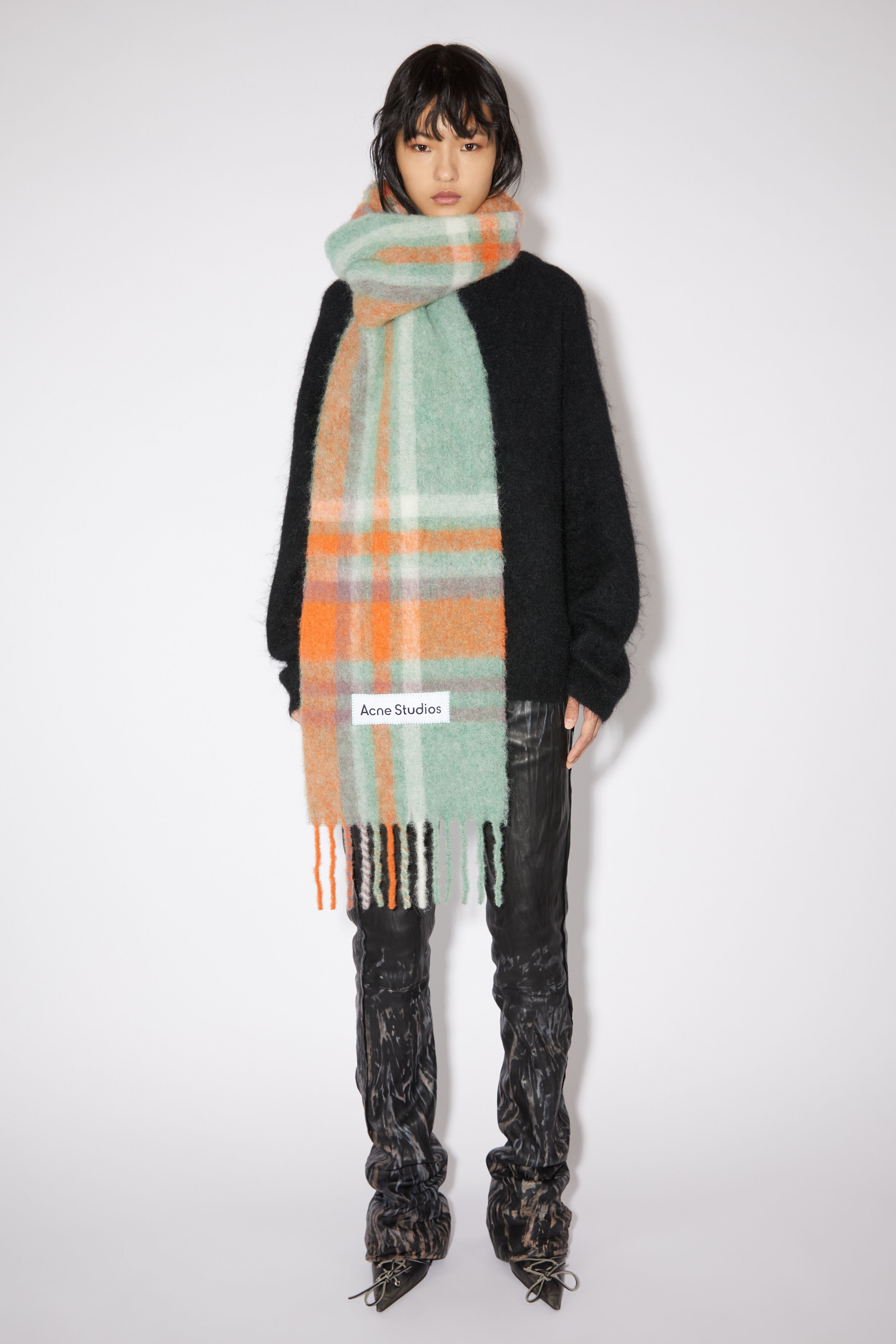 Mohair tartan scarf - Orange/lilac/aqua blue - 2