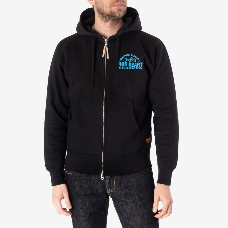Iron Heart IHSW-47-BLK 14oz Ultra Heavyweight Loopwheel Printed Hooded Sweat – Black outlook
