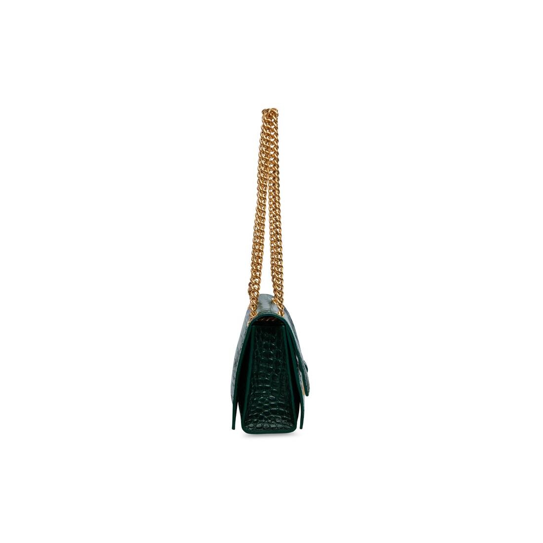 Women's Crush Small Chain Bag Crocodile Embossed in Forest Green - 6