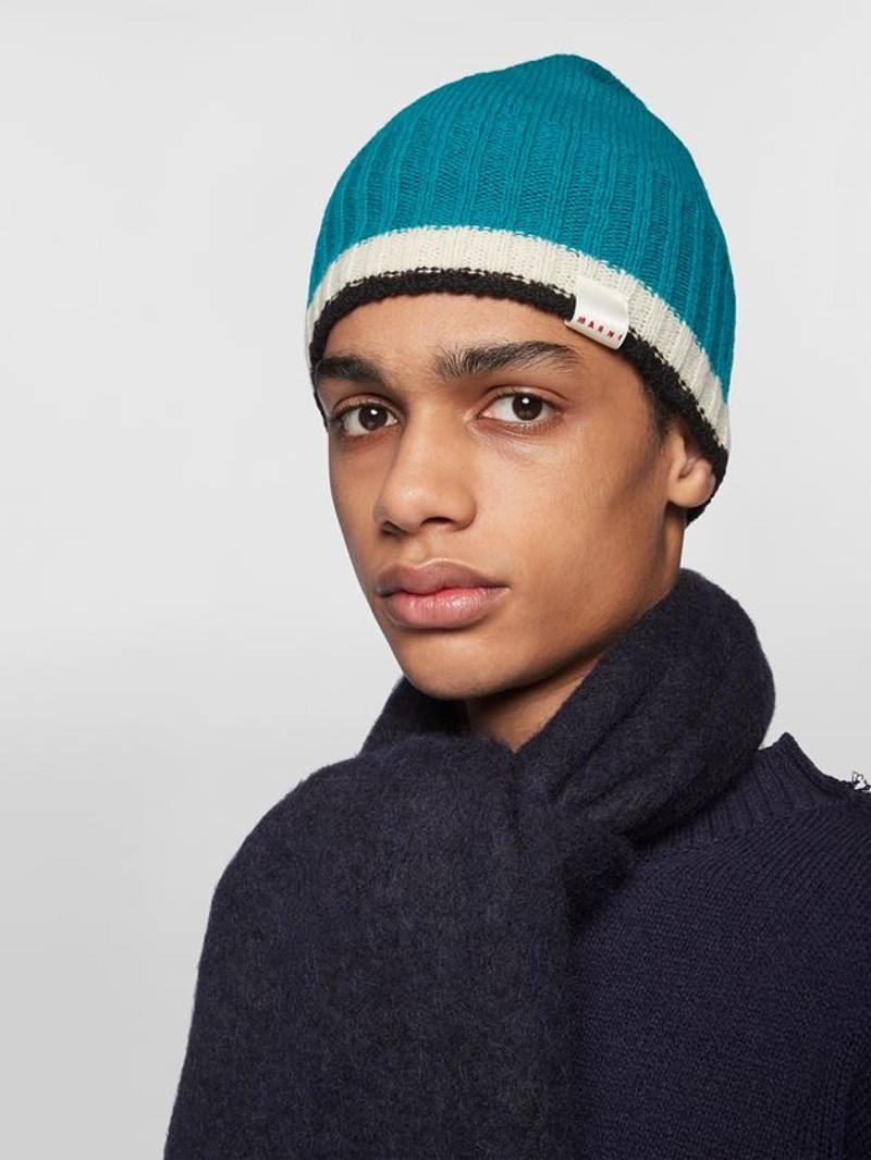 Marni PALE BLUE COLOUR-BLOCK VIRGIN WOOL HAT outlook