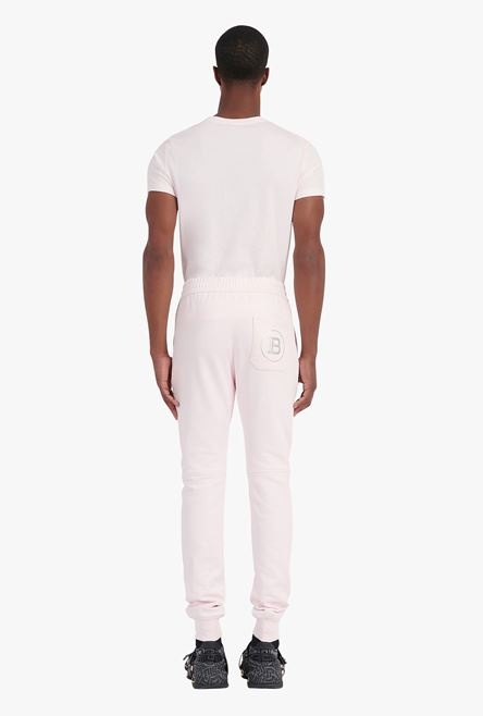 Pale pink eco-designed cotton sweatpants with silver-tone Balmain logo print - 3