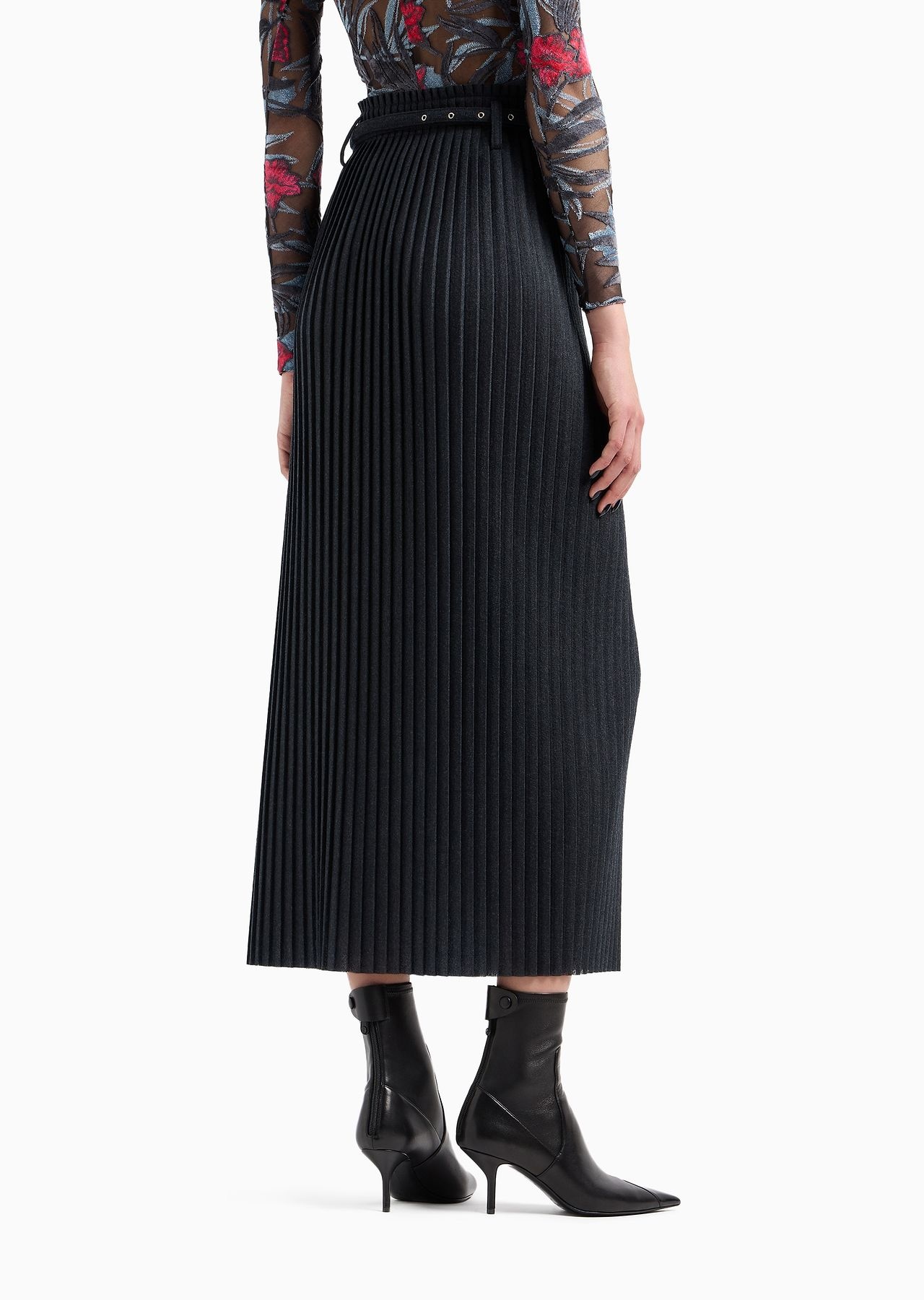 Pleated wool jersey midi skirt - 3
