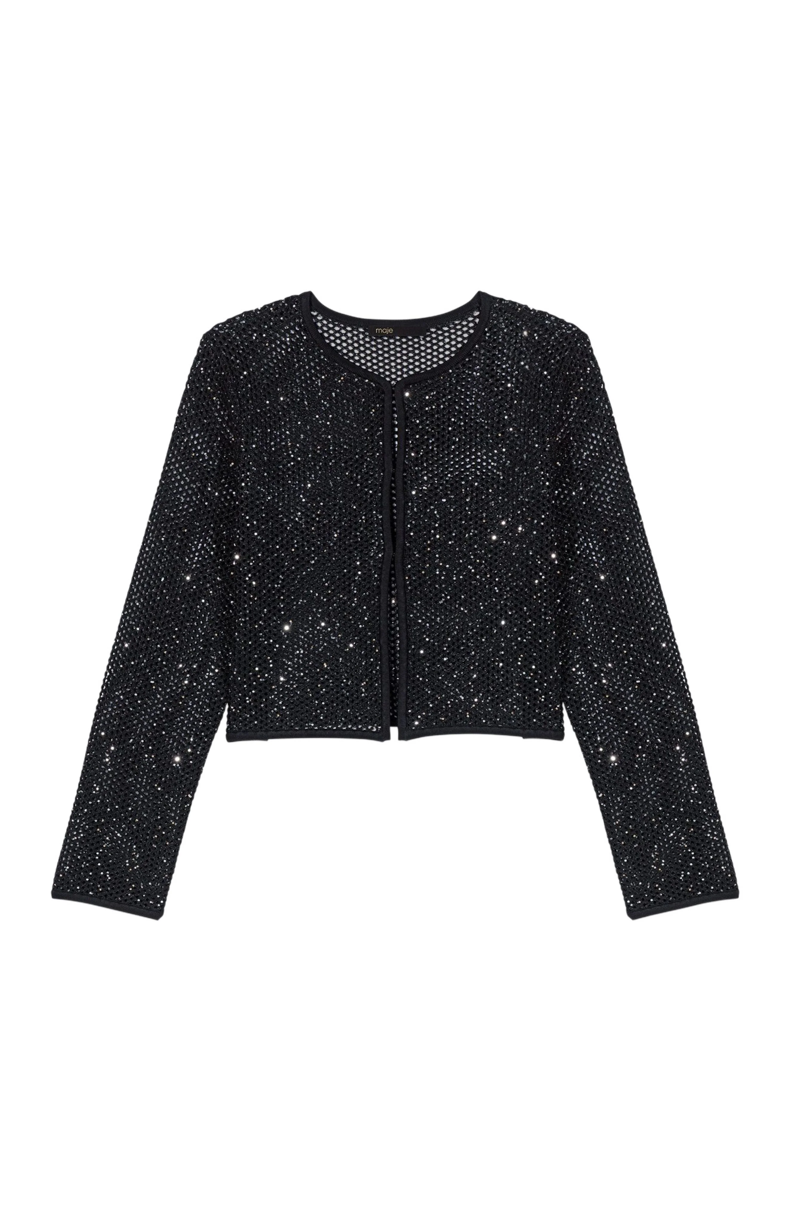 maje Rhinestone knit cardigan in Black at Nordstrom - 1