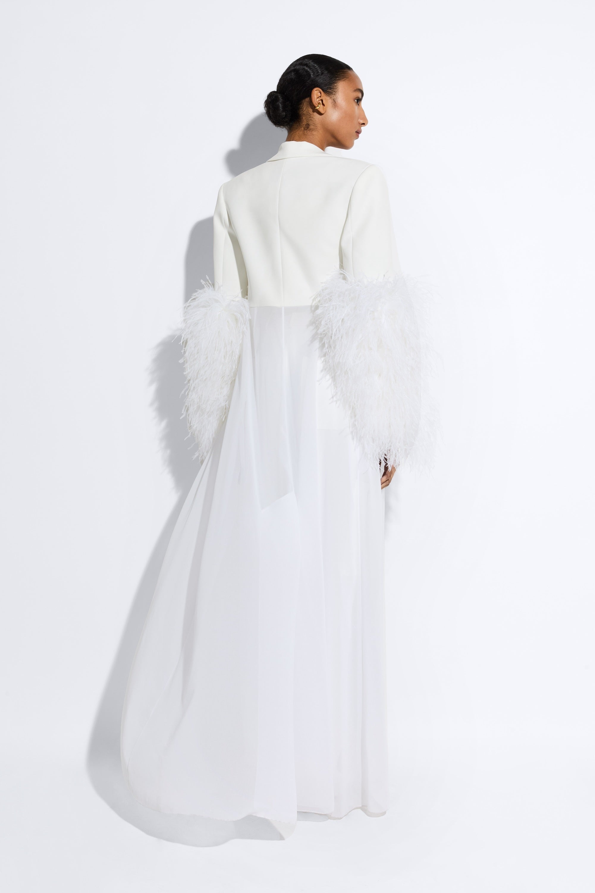Matte Crepe Combo Jacket With Feathers - 3