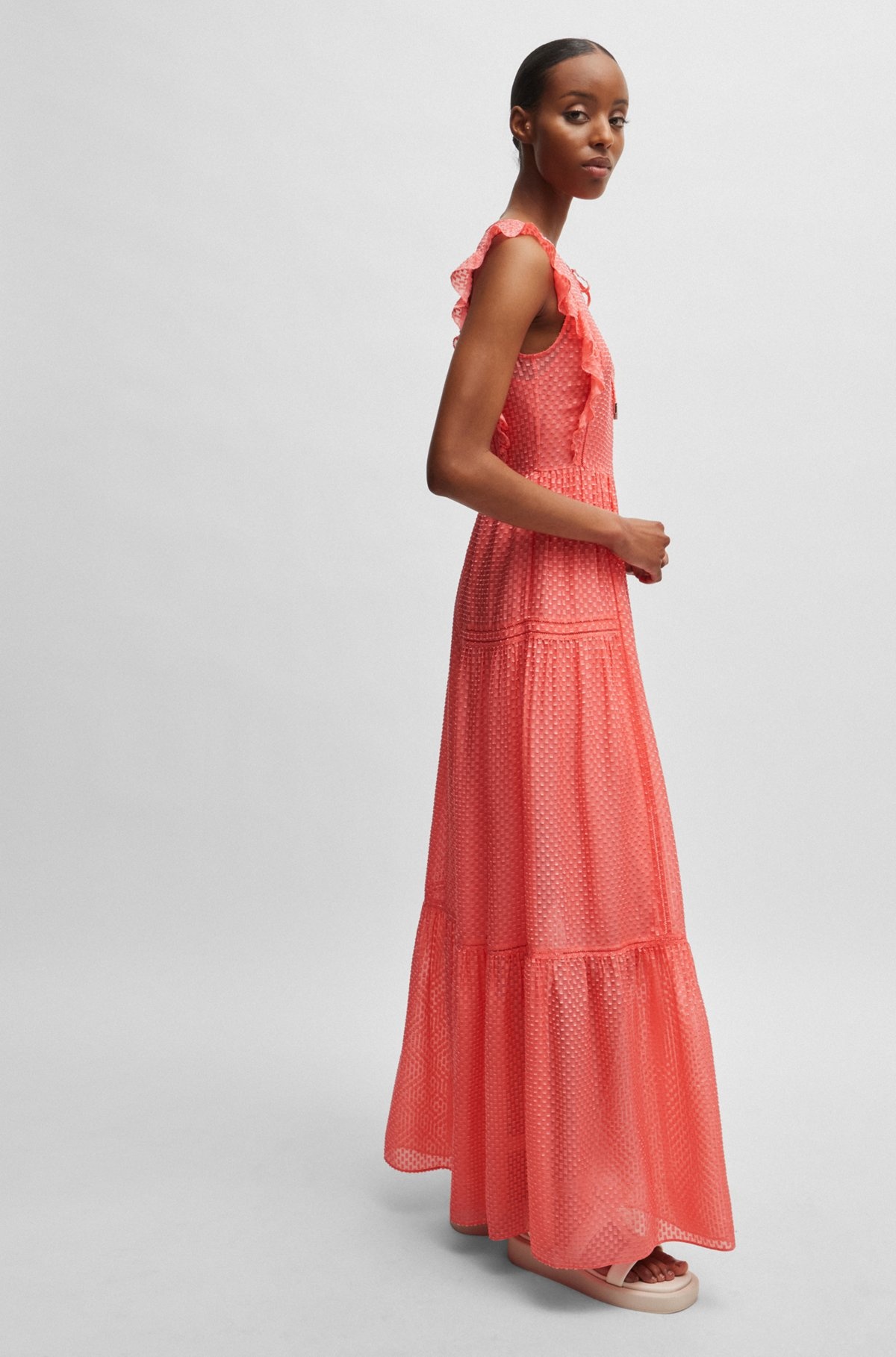 TIE-NECKLINE SLEEVELESS DRESS WITH FRILL TRIMS - 6