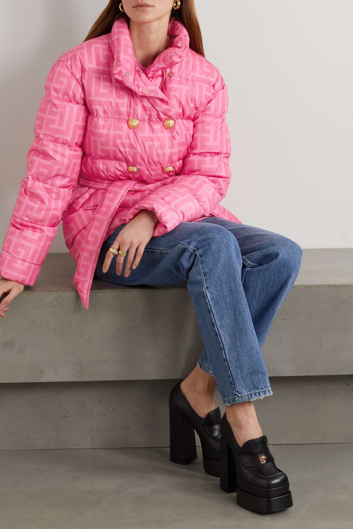 + Barbie belted quilted printed shell down jacket - 2