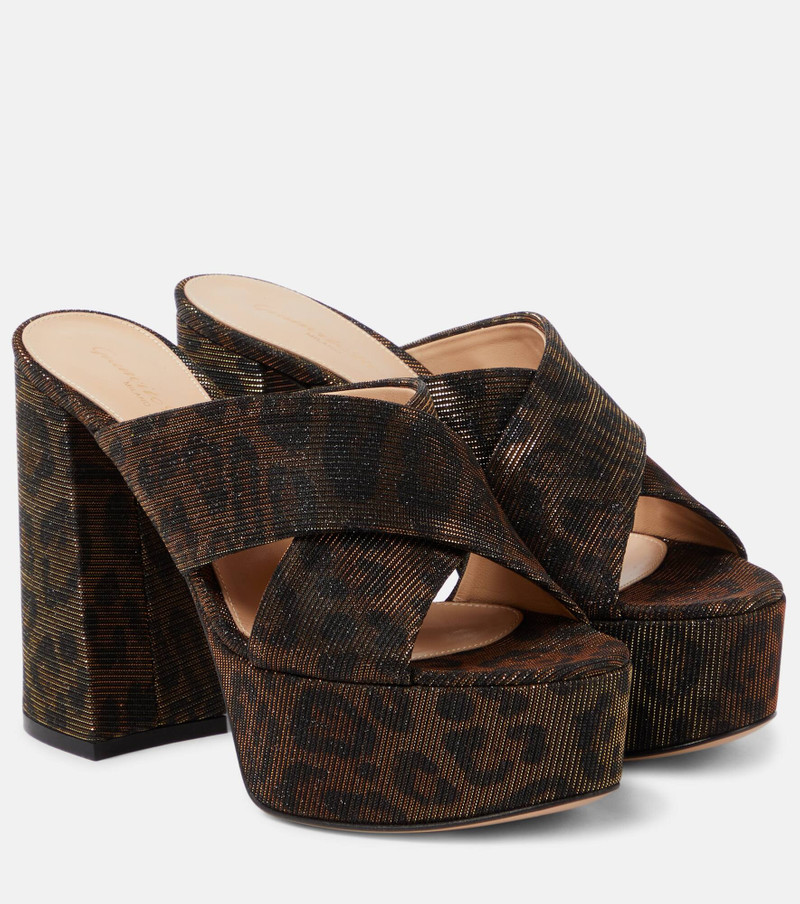 Leopard-print lamé platform mules - 1