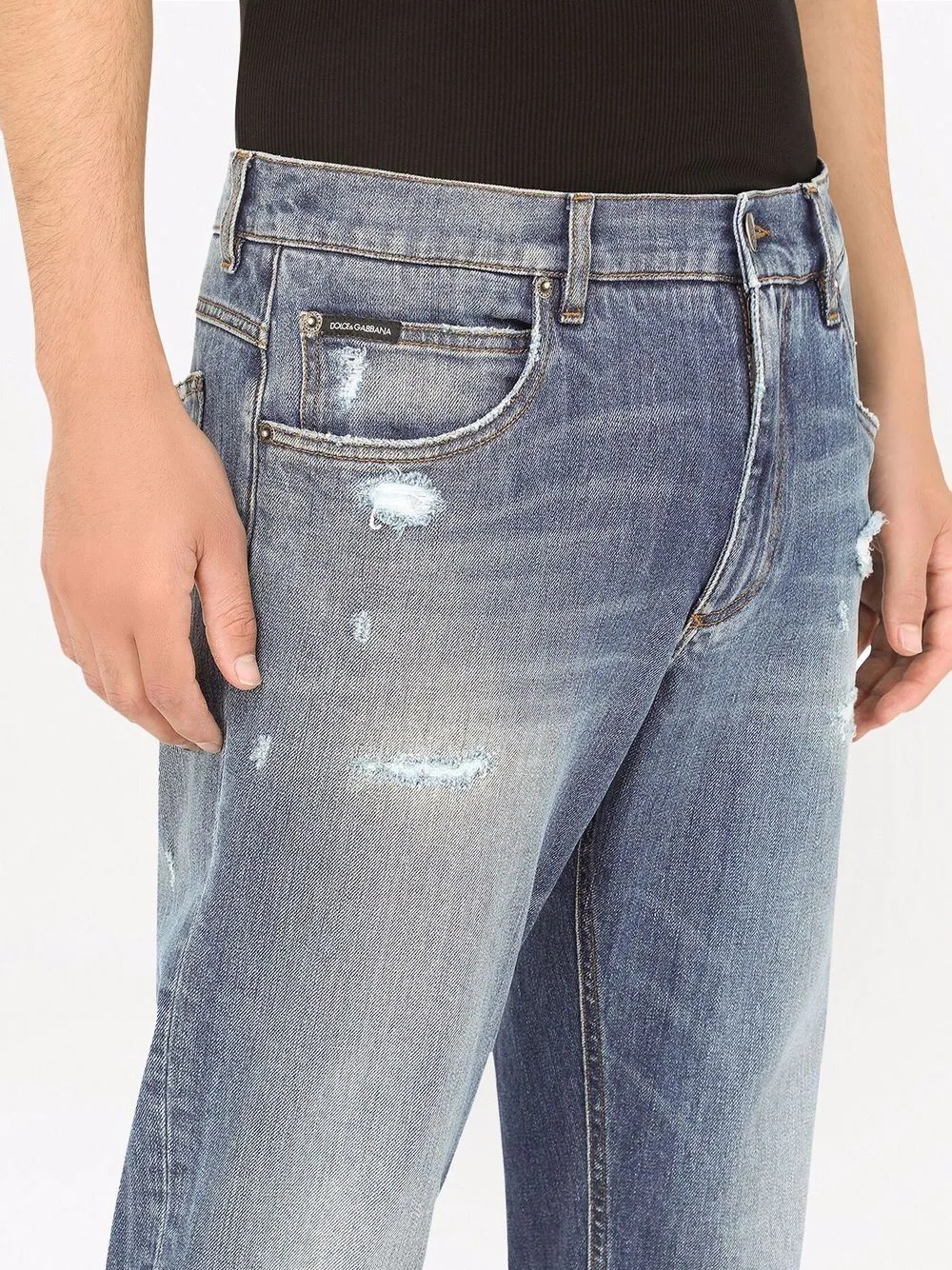 distressed straight leg jeans - 5