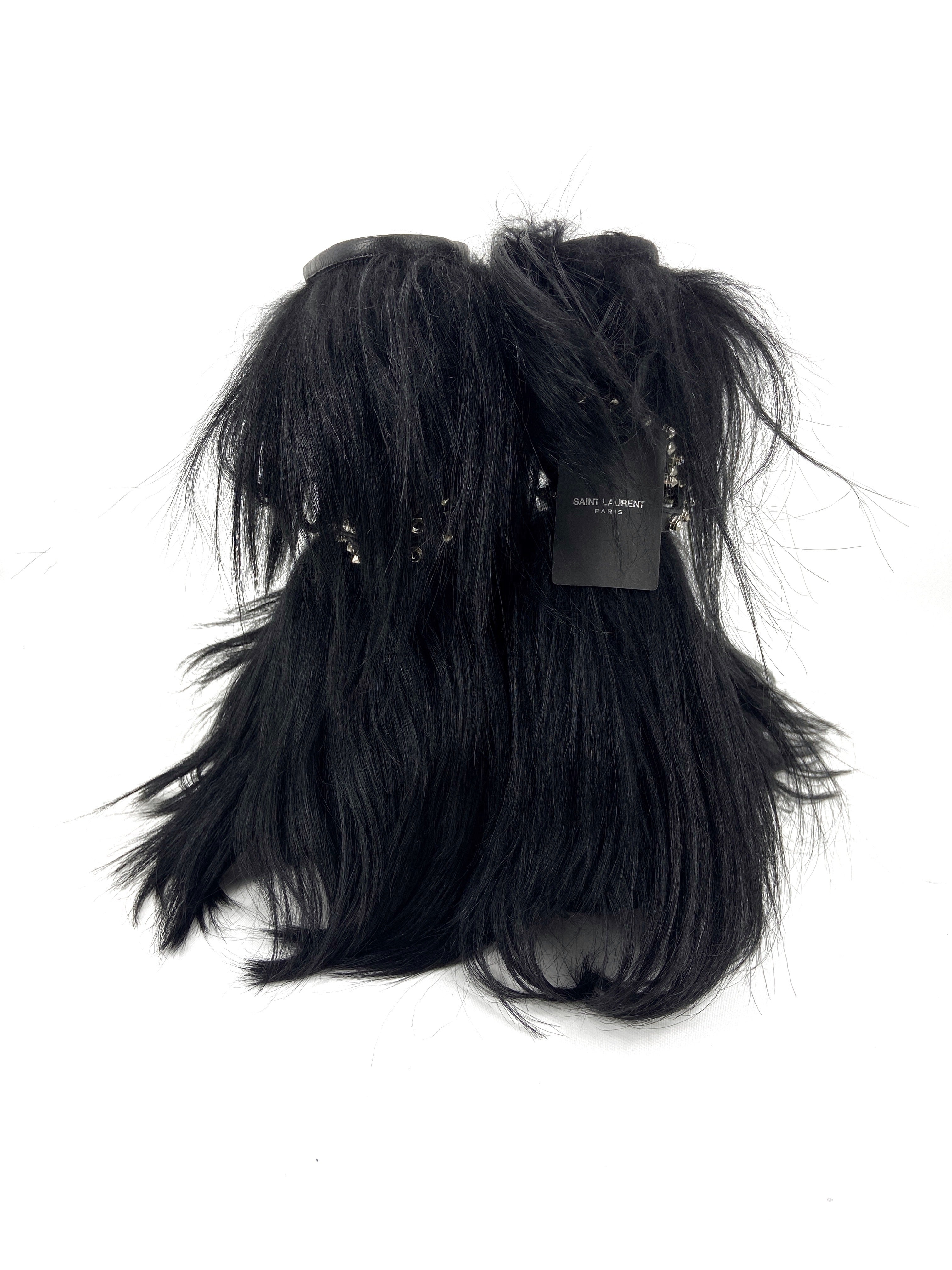 BWNT Saint Laurent Patti Studded Goat Hair Shearling Leather Ankle Boots 36 - 6