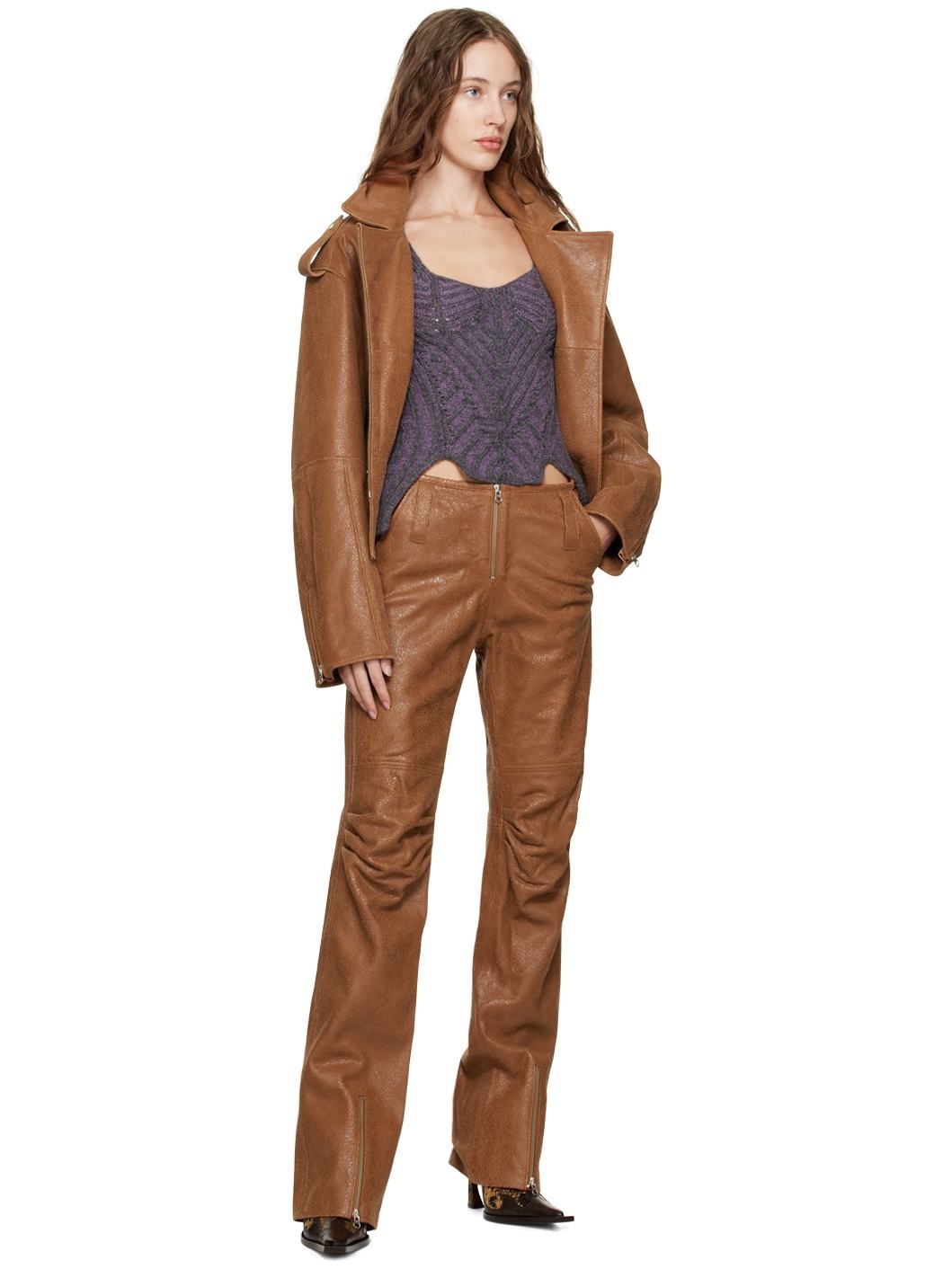 SSENSE Exclusive Brown Juku Leather Trousers - 4
