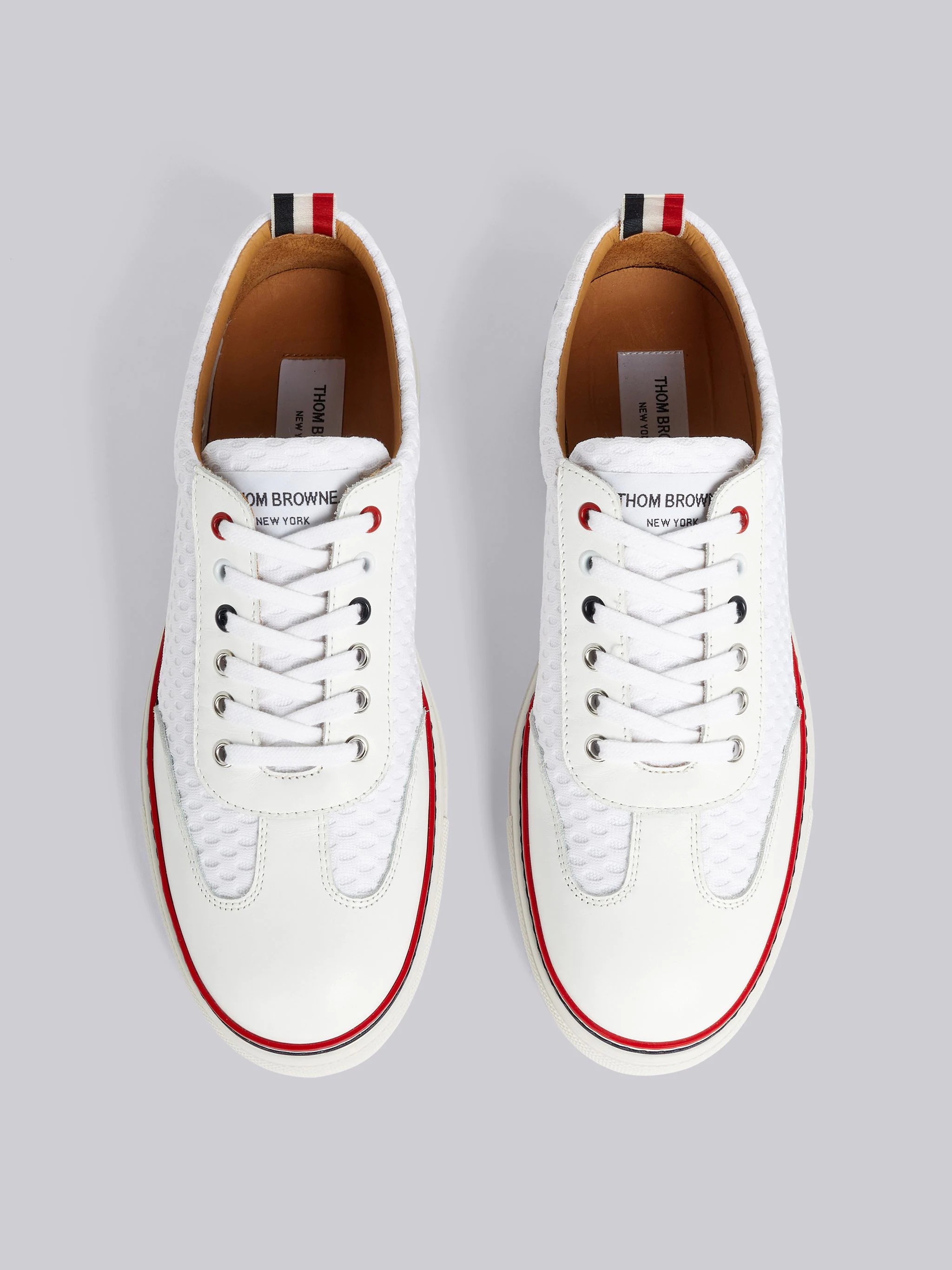 White Heavy Athletic Mesh Stripe Rubber Cupsole Low Top Trainer - 4