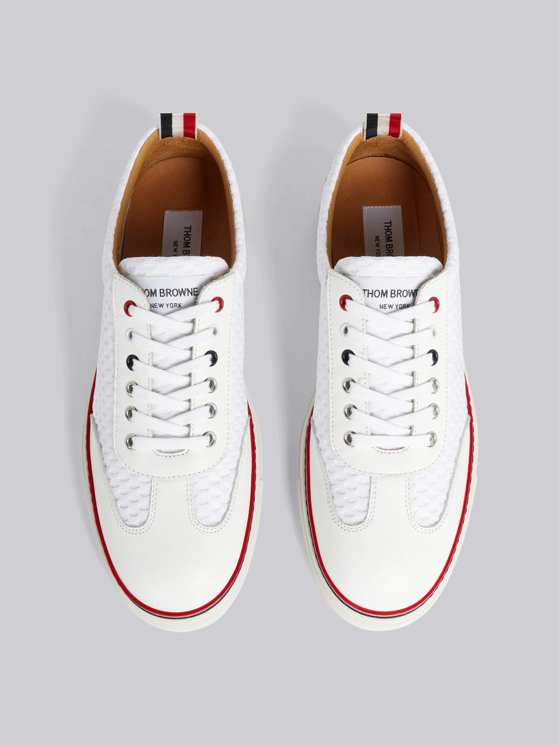 White Heavy Athletic Mesh Stripe Rubber Cupsole Low Top Trainer 4