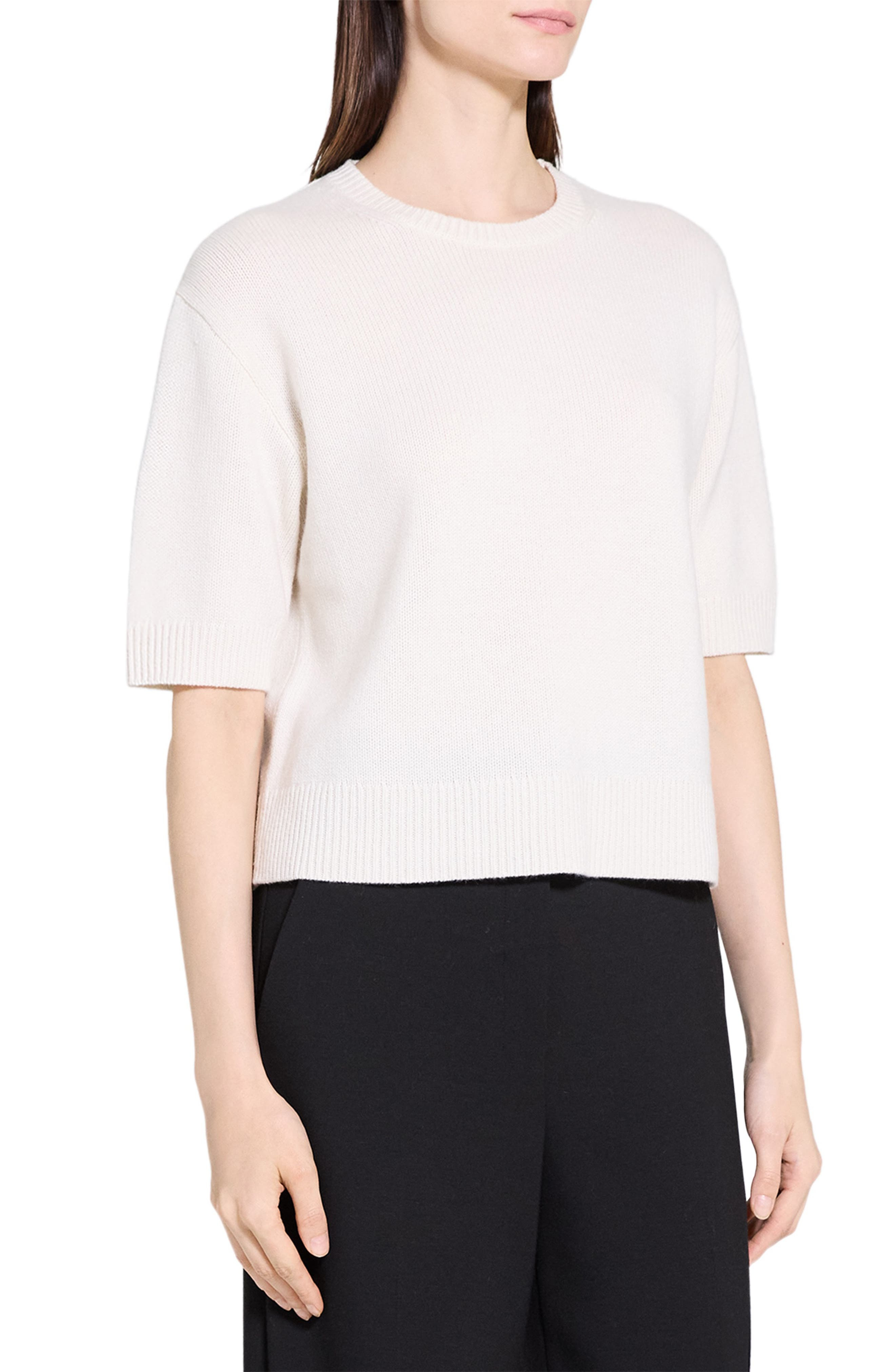 Theory Short Sleeve Cashmere Sweater in Ivory at Nordstrom - 3