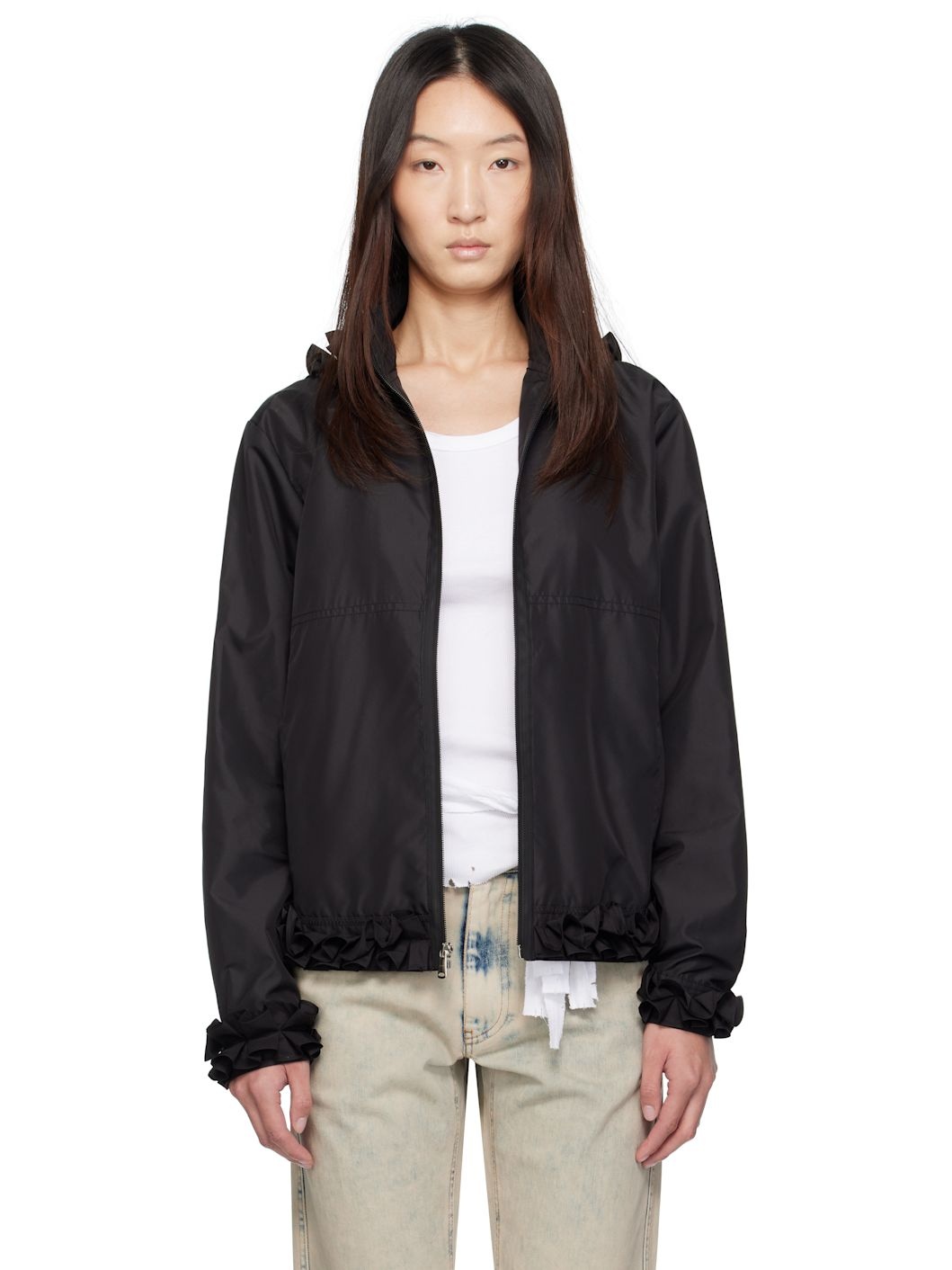 Black Pleated Ribbon Jacket - 1