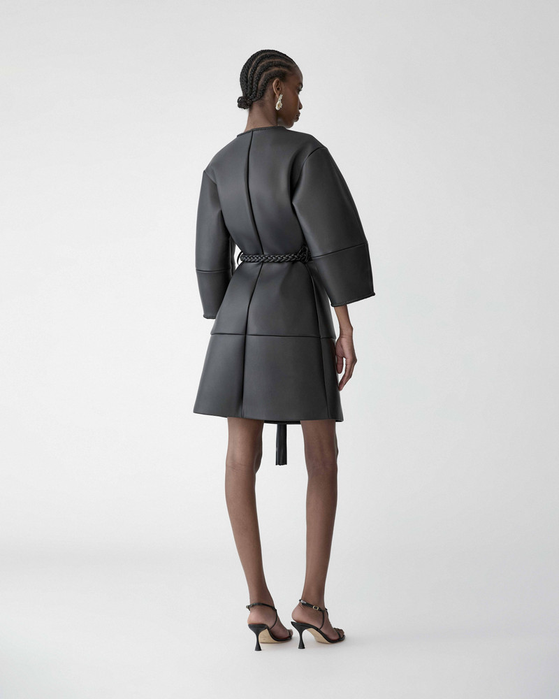 Arc Sleeve Leather Coat with Braided Belt 3