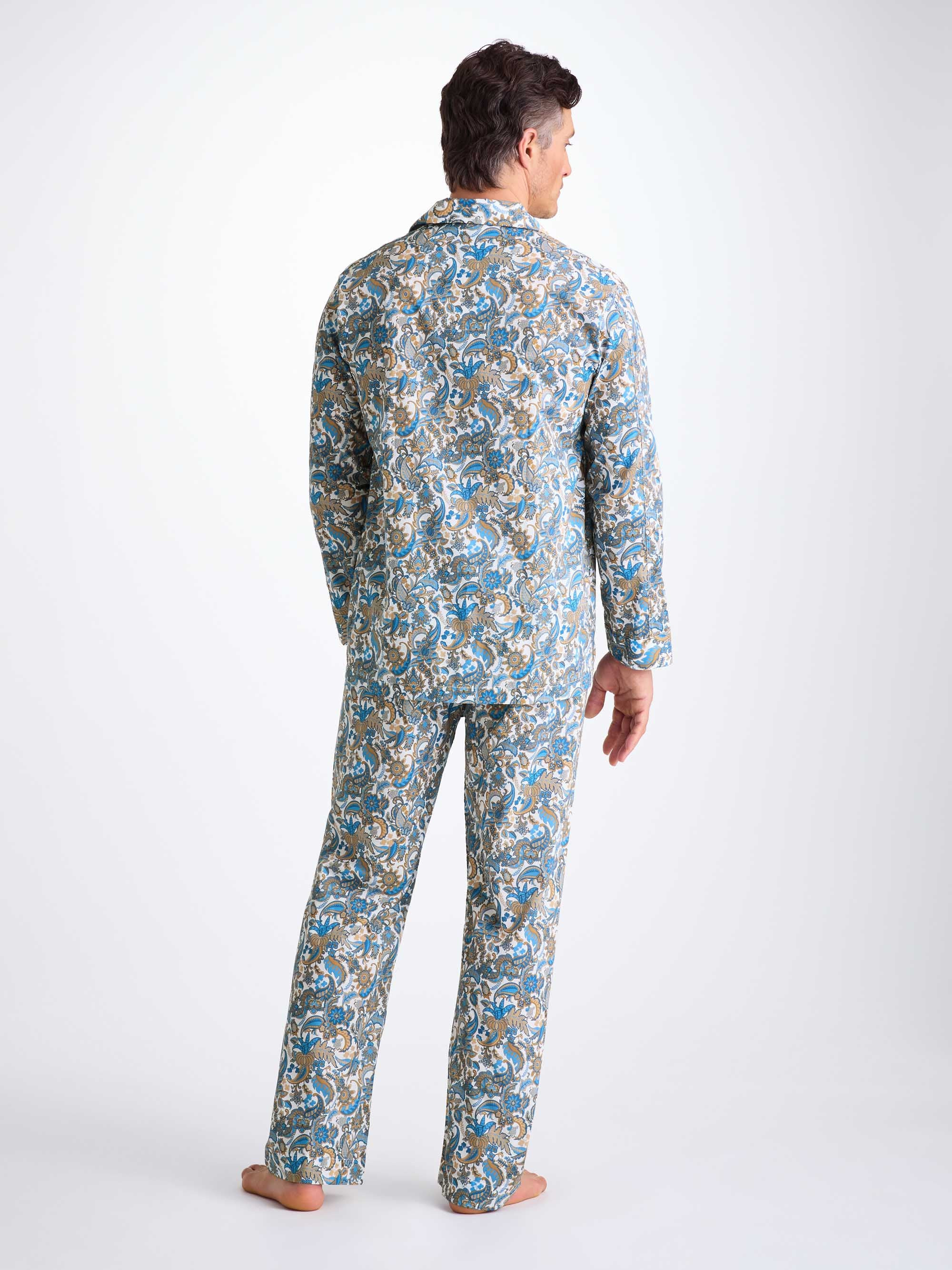 Men's Classic Fit Pajamas Cotton Batiste White Jungle Paisley Print - 4