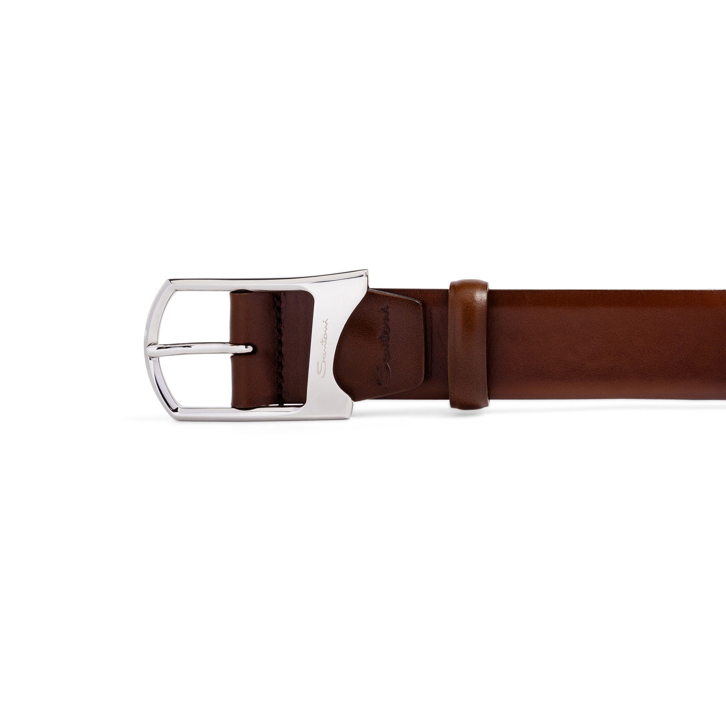 Men's brown leather adjustable belt - 3