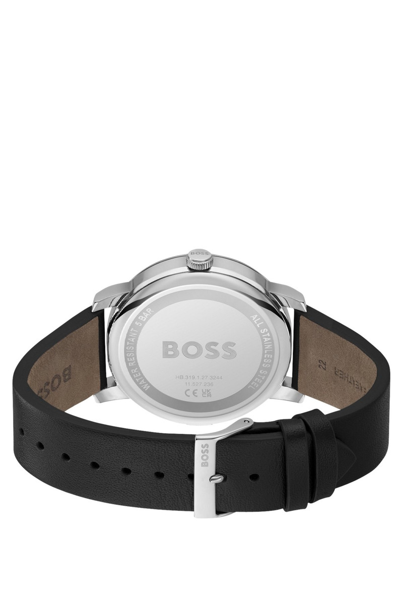 LEATHER-STRAP WATCH WITH BLACK DIAL 3