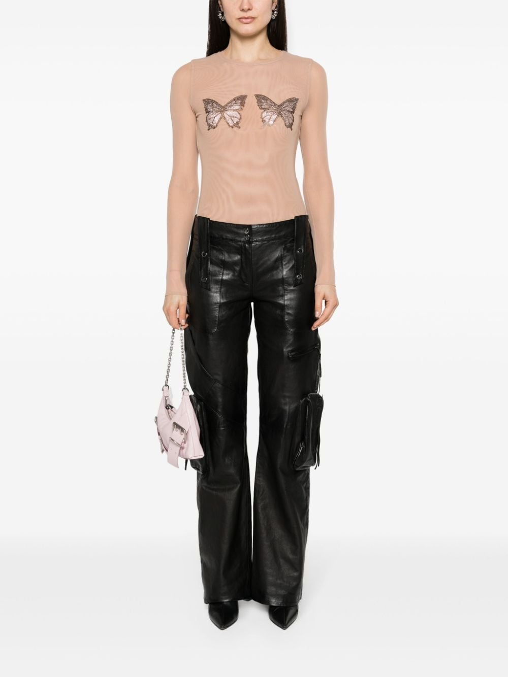 straight-leg leather cargo trousers - 2